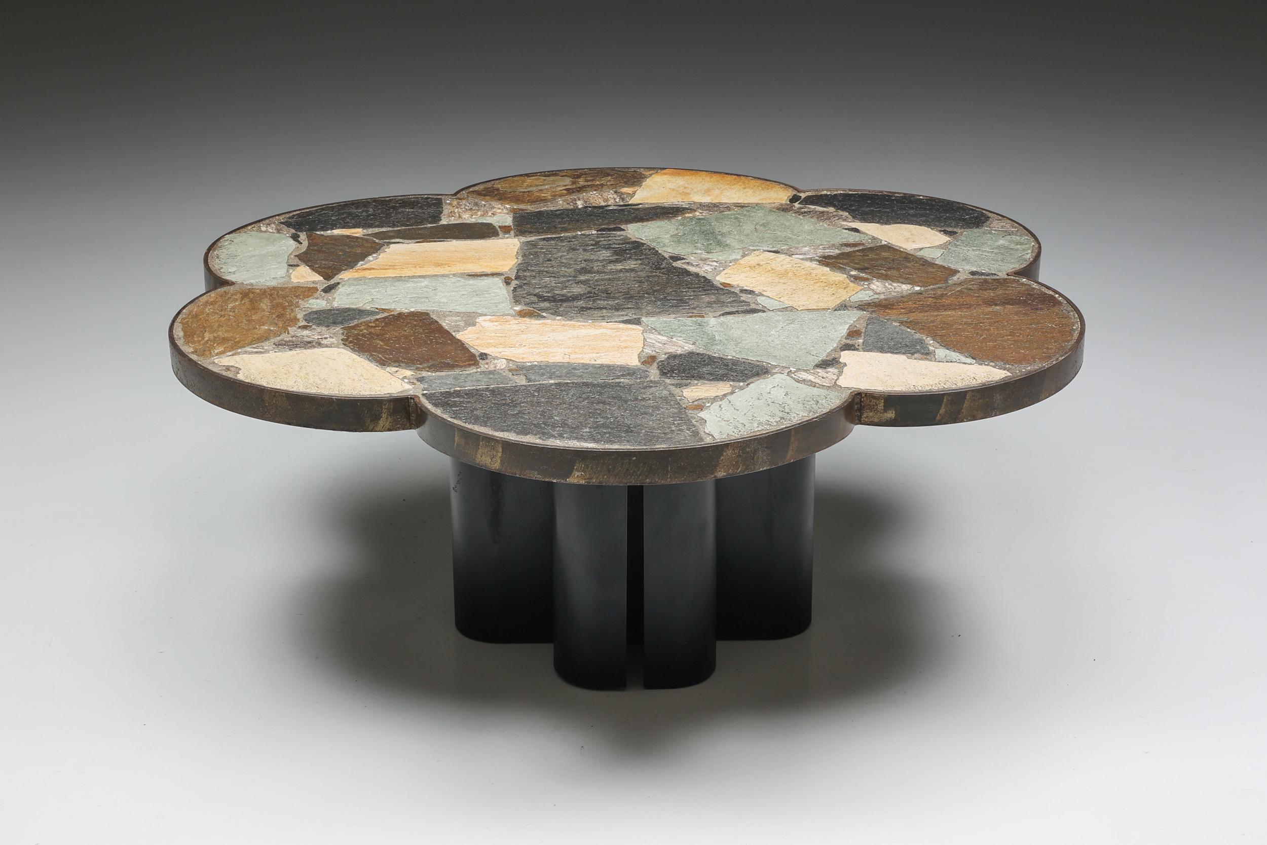 Mosaic Stone Flower Shaped Coffee Table, Mid-Century Modern, Italy, 1950's