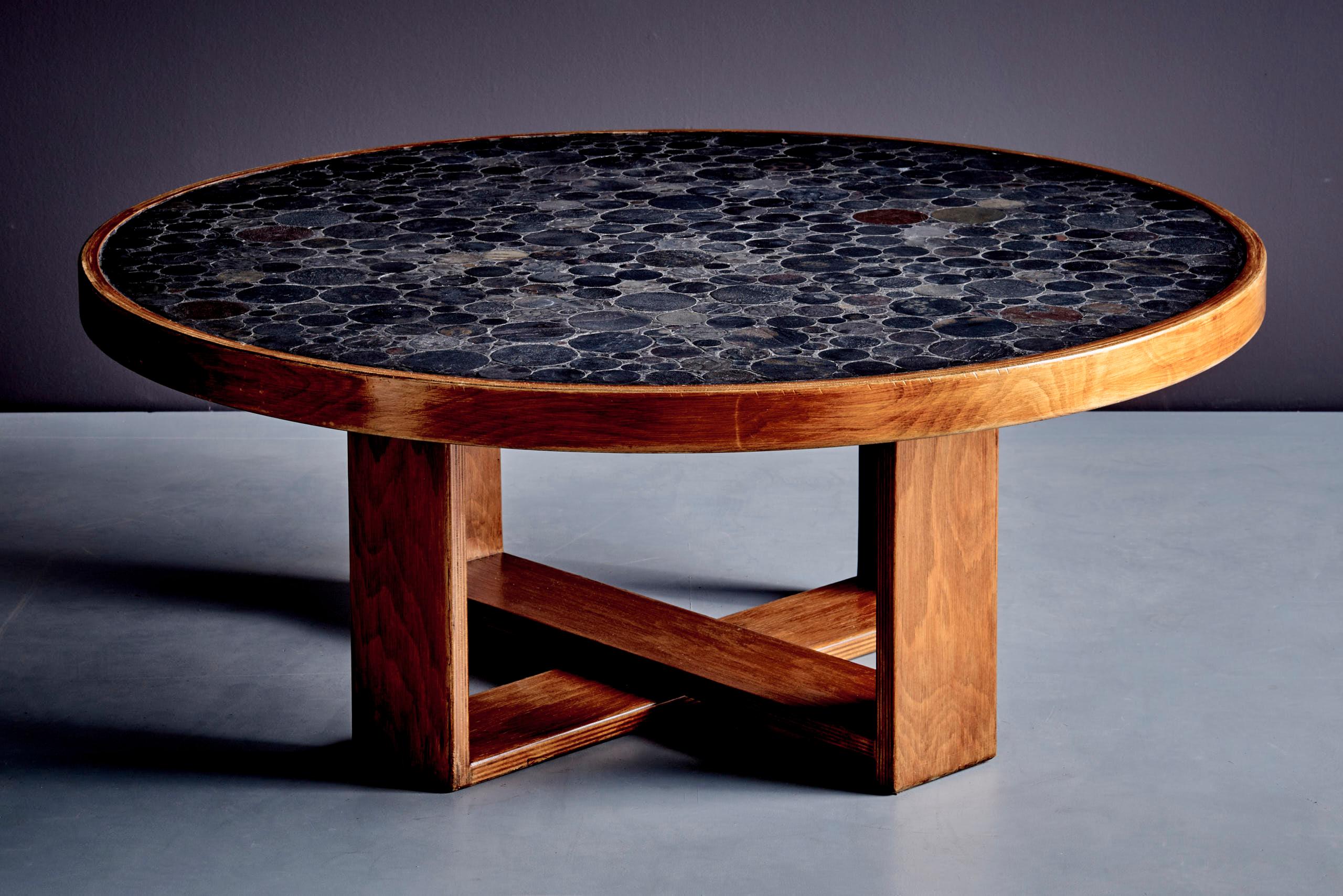 Mesa de centro con tapa de mosaico de piedra de Heinz Lilienthal Alemania, años 70 en venta 1