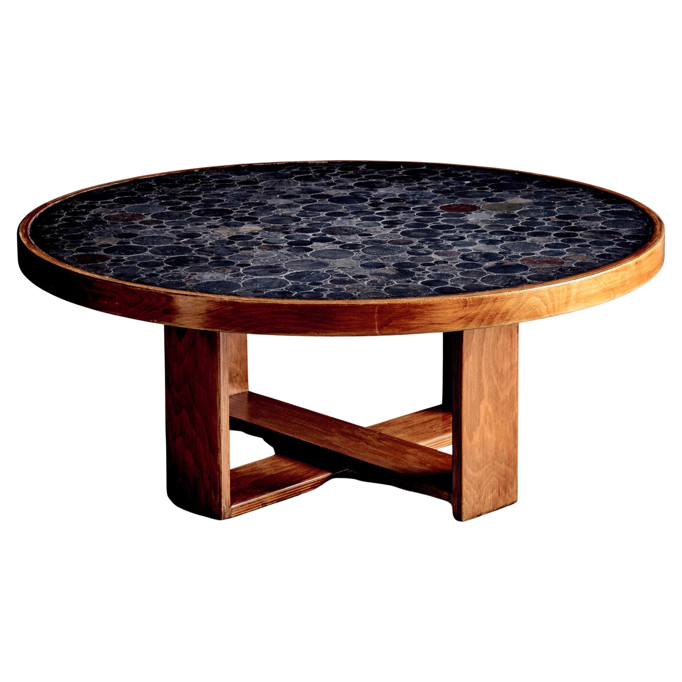 Mesa de centro con tapa de mosaico de piedra de Heinz Lilienthal Alemania, años 70 en venta