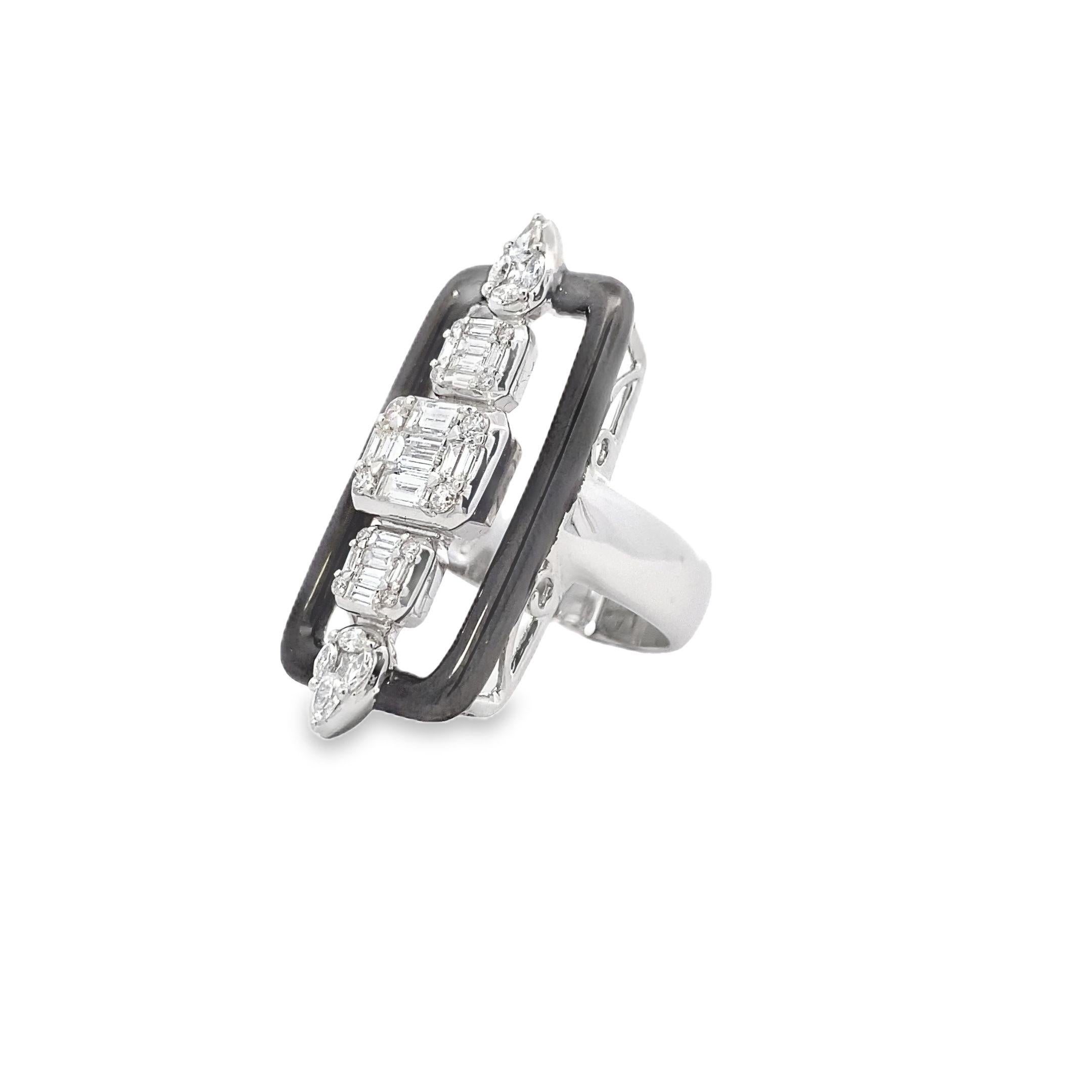 Modern Maurice Fine Jewelry - Mosaic Style Diamond Ring and Black Enamel For Sale