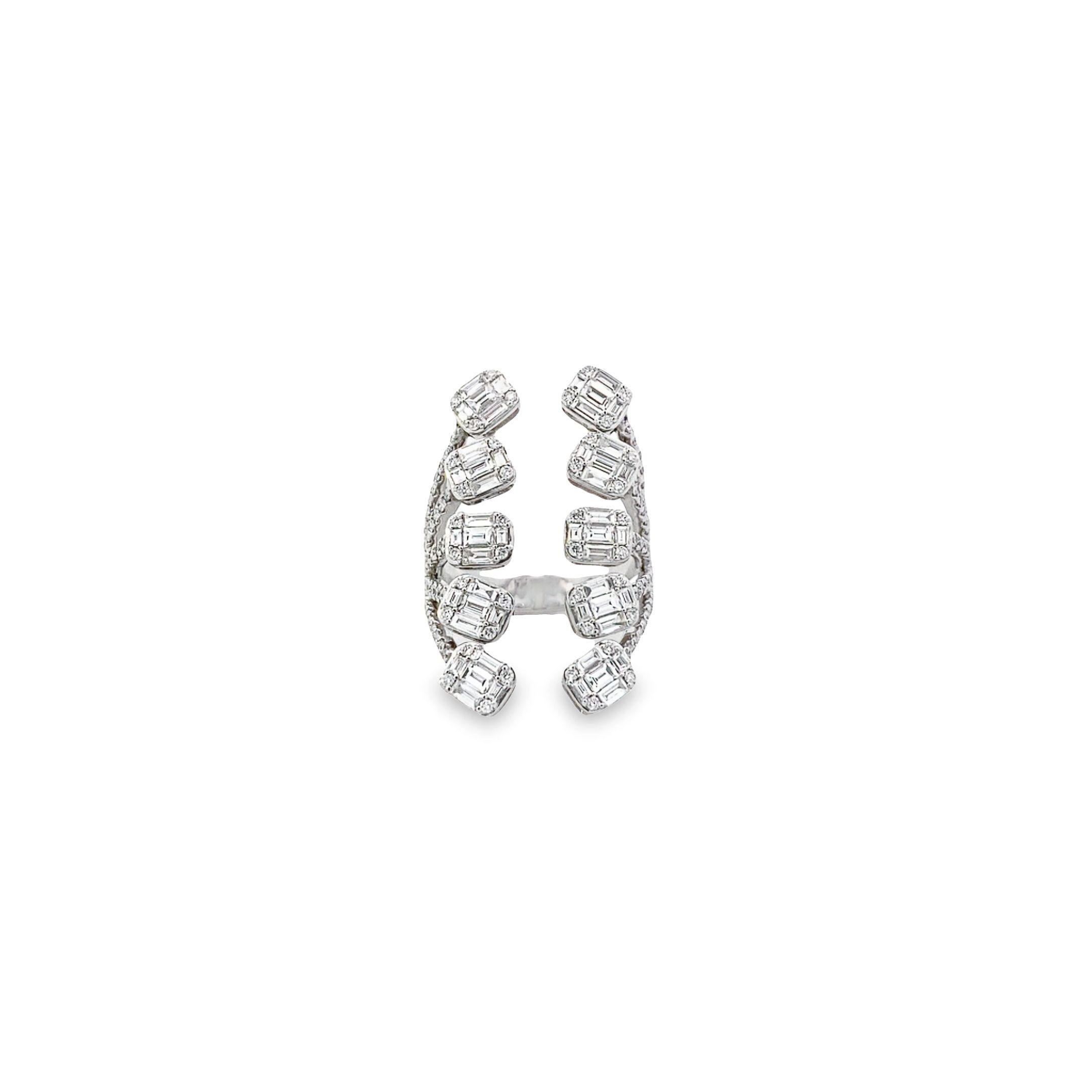 Baguette Cut Maurice Fine Jewelry - Mosaic Style Diamond Ring For Sale