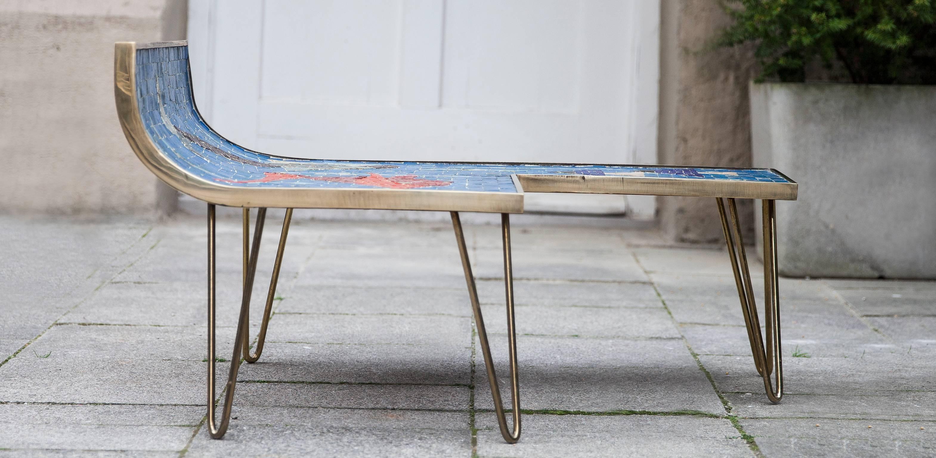 Mosaic Table Blue Ocean by Berthold Muller, Germany, 1950s (Mosaik)