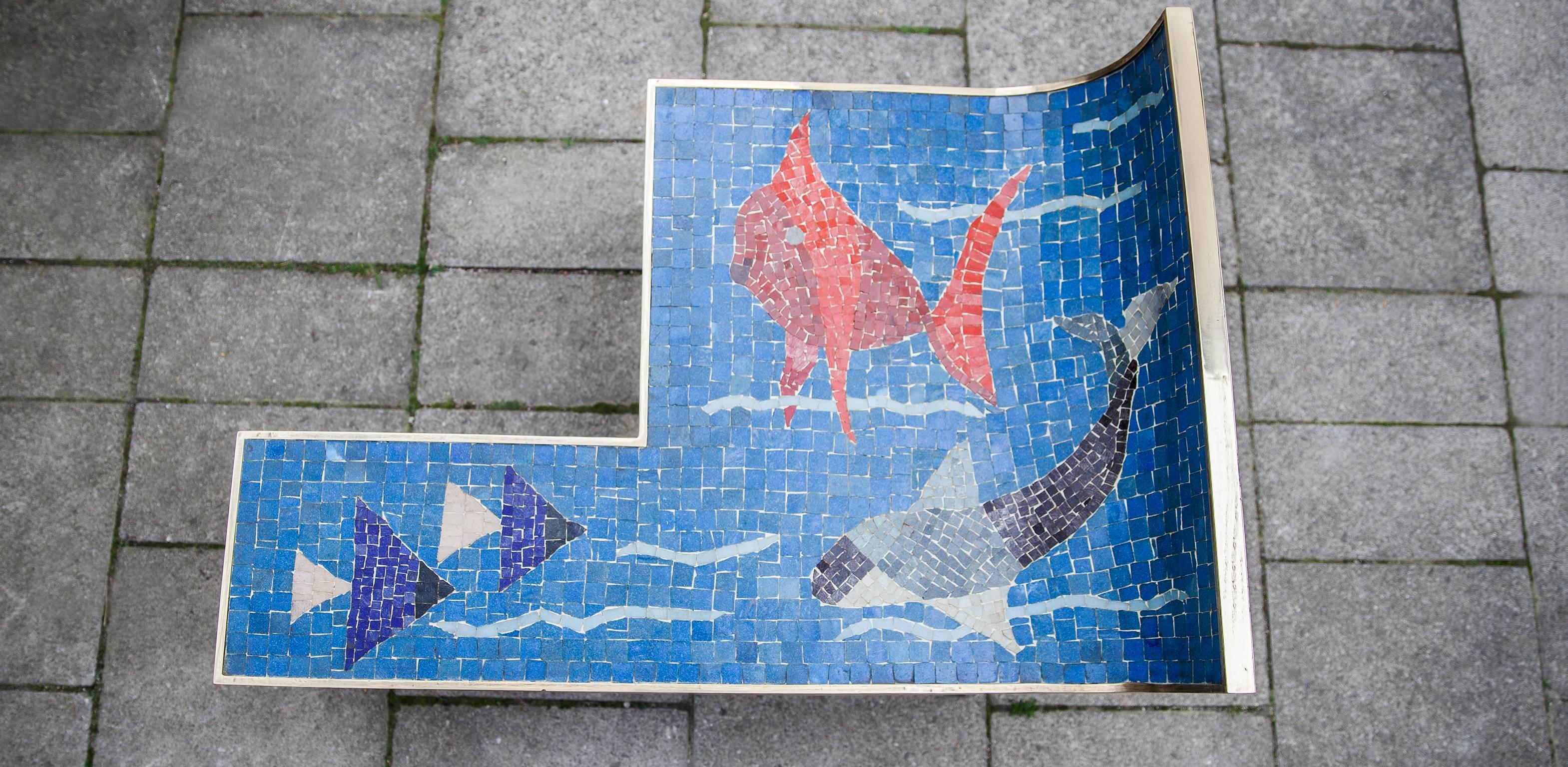 Mosaic Table Blue Ocean by Berthold Muller, Germany, 1950s im Zustand „Hervorragend“ in Munich, DE