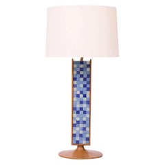 Mosaic Tile 1950s Lamp with Solid Walnut Base