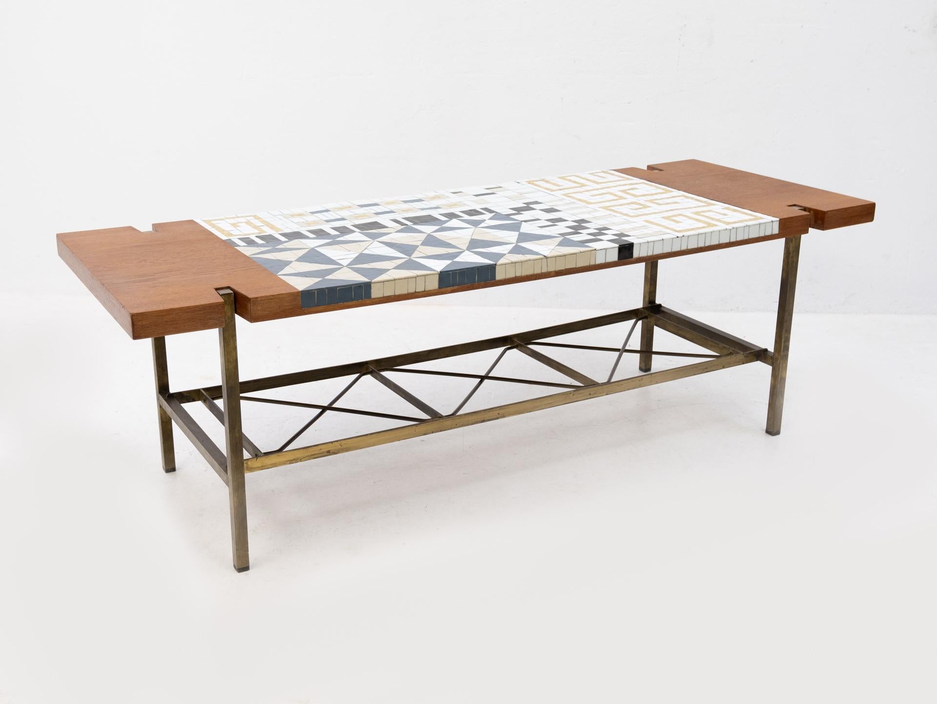 Mosaic Tile and Teak Coffee Table, 1950s 3