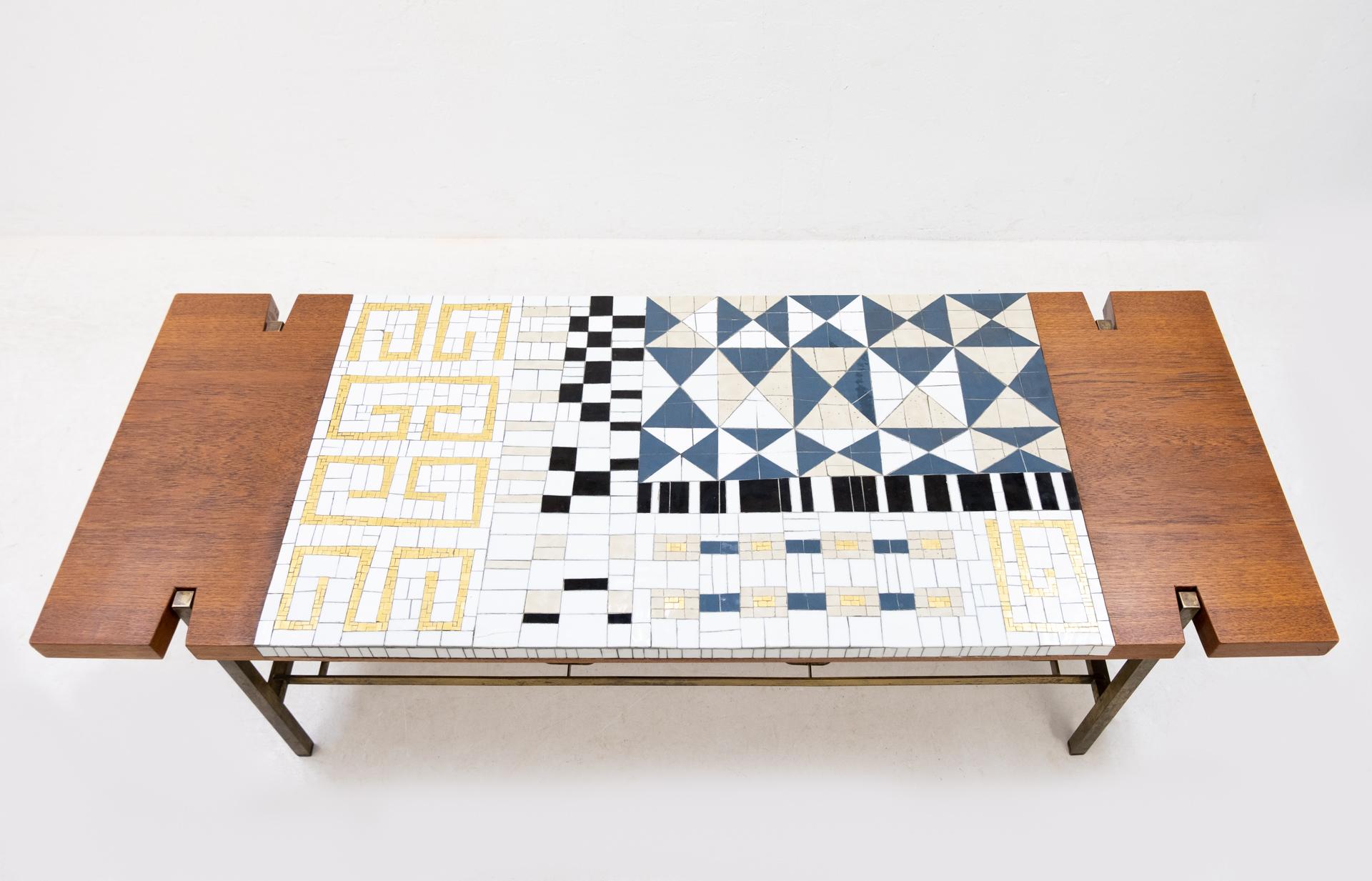 Mid-Century Modern Mosaic Tile and Teak Coffee Table, 1950s