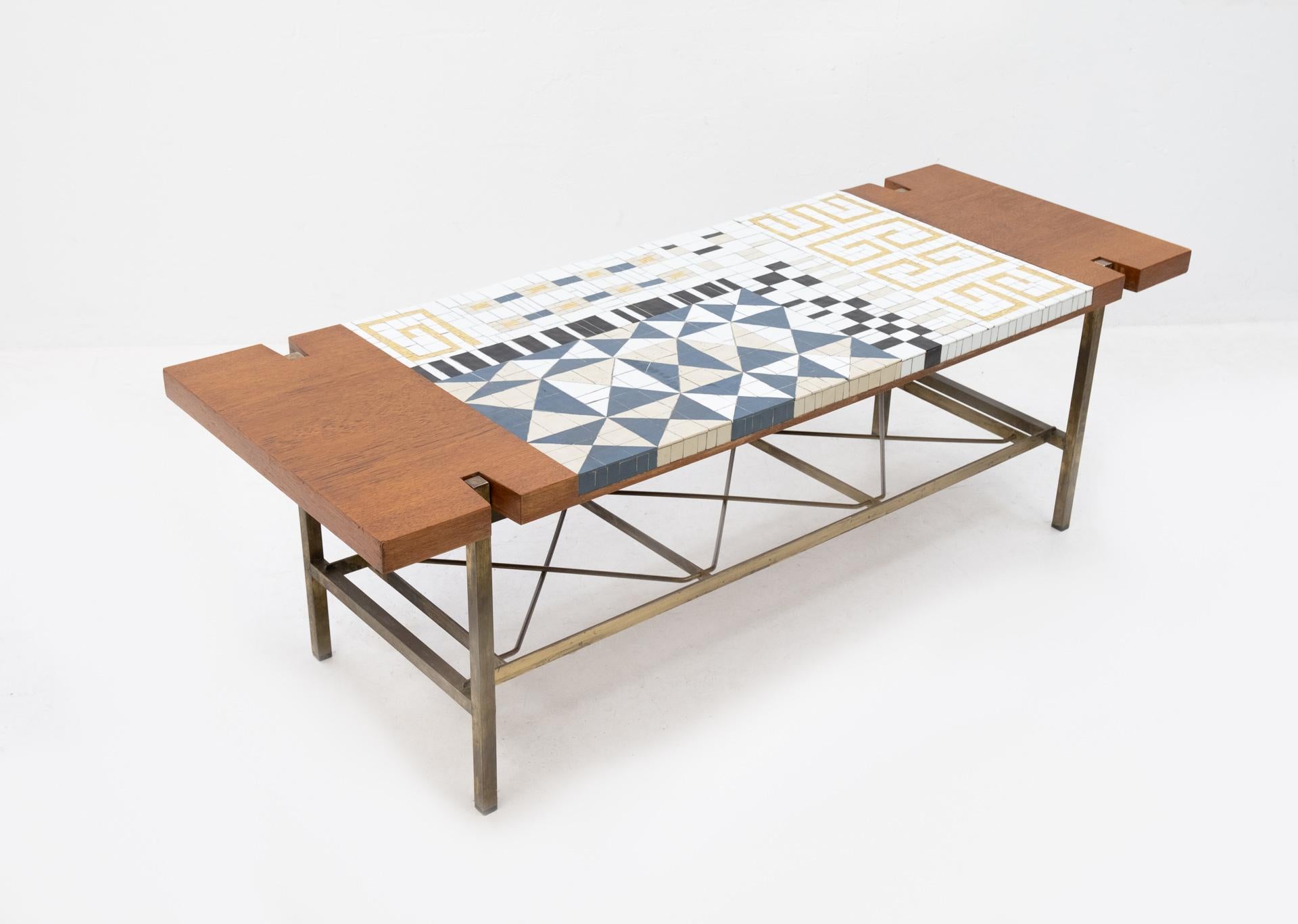 Mosaic Tile and Teak Coffee Table, 1950s 2