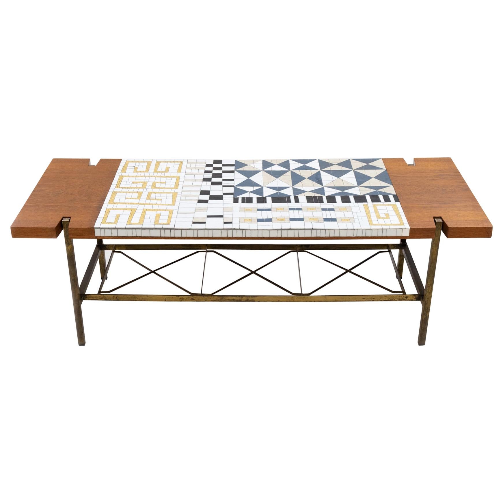 Mosaic Tile and Teak Coffee Table, 1950s