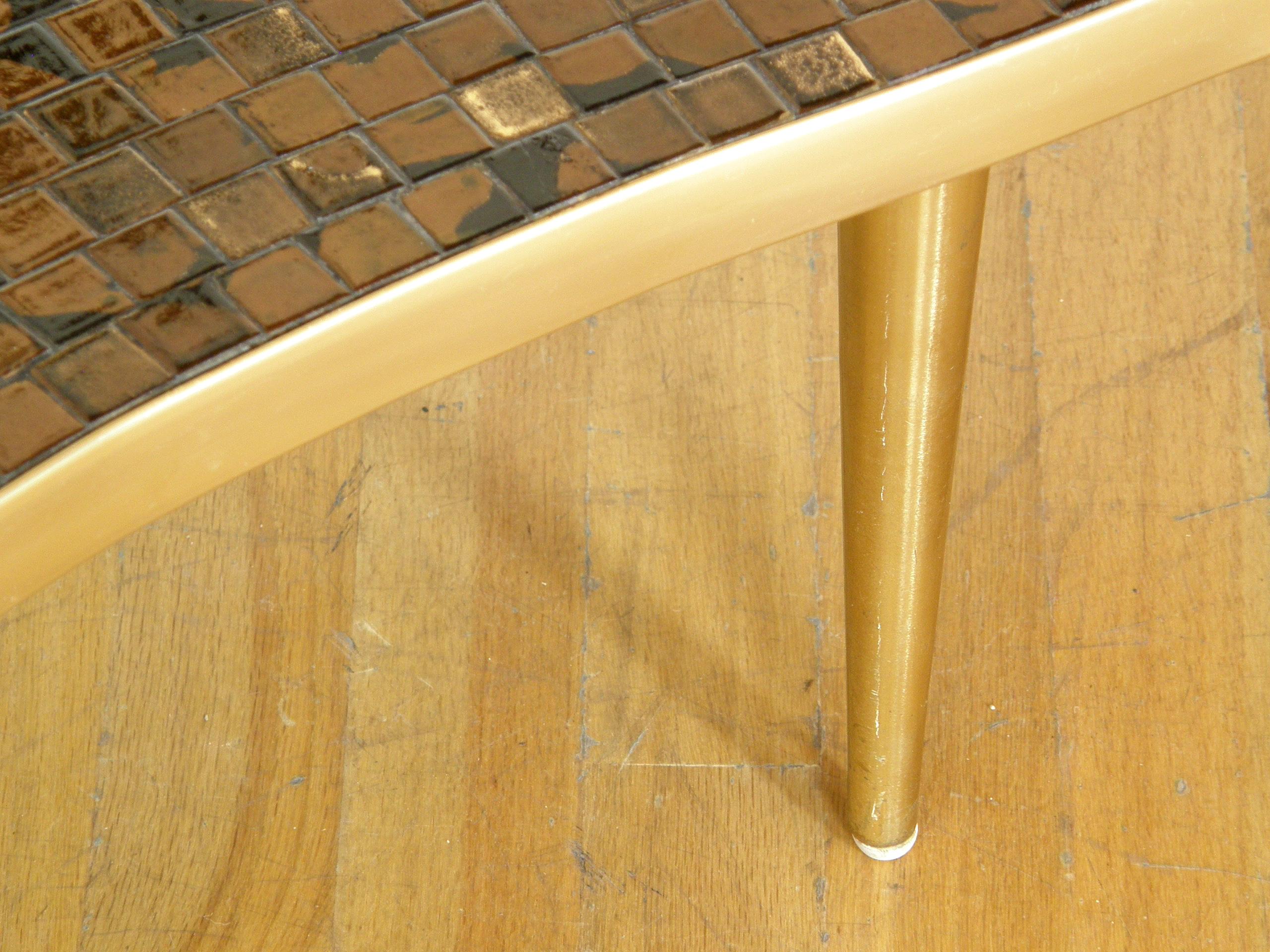 Mosaic Tile Coffee or Cocktail Table with Freeform Top and Tapering Brass Legs 3