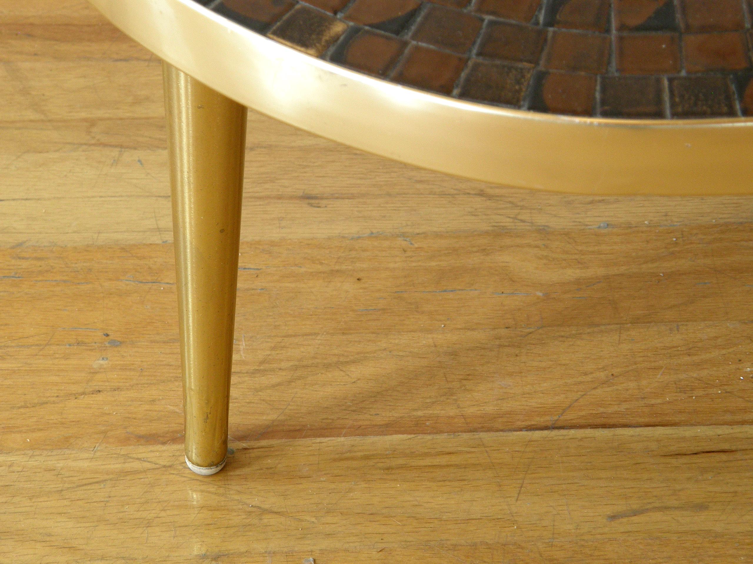 Mosaic Tile Coffee or Cocktail Table with Freeform Top and Tapering Brass Legs 5