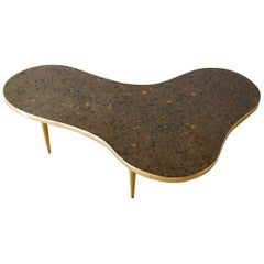 Mosaic Tile Coffee or Cocktail Table with Freeform Top and Tapering Brass Legs