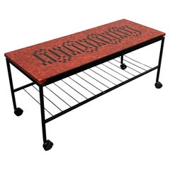 Mosaic Tile Coffee Table, Serving Bar Cart, Metal and Ceramic, 1950s
