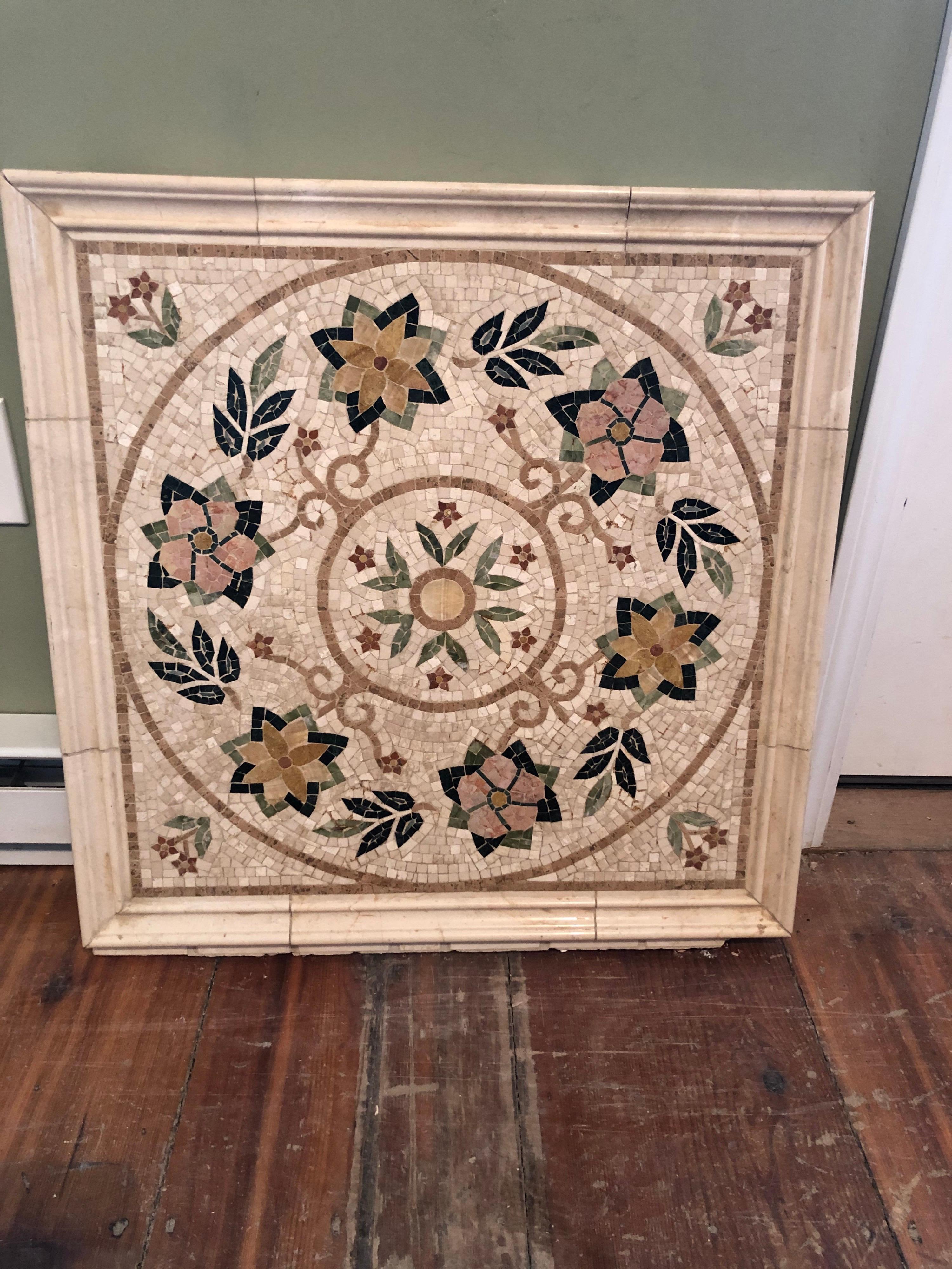 Mosaic Tile Medallion Centerpiece. This beauty came out of a designer kitchen. Perfect focal piece for above a stovetop in a designer kitchen. Use outdoors as wall decor for that patio wall.