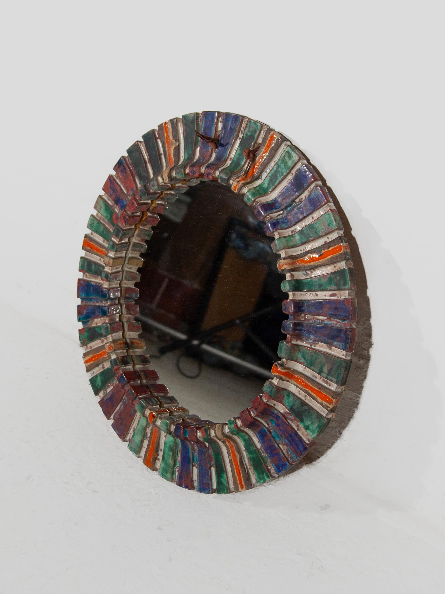 Mid-Century Modern Mosaic Tile Round Mirror France 1960 Vallauris For Sale