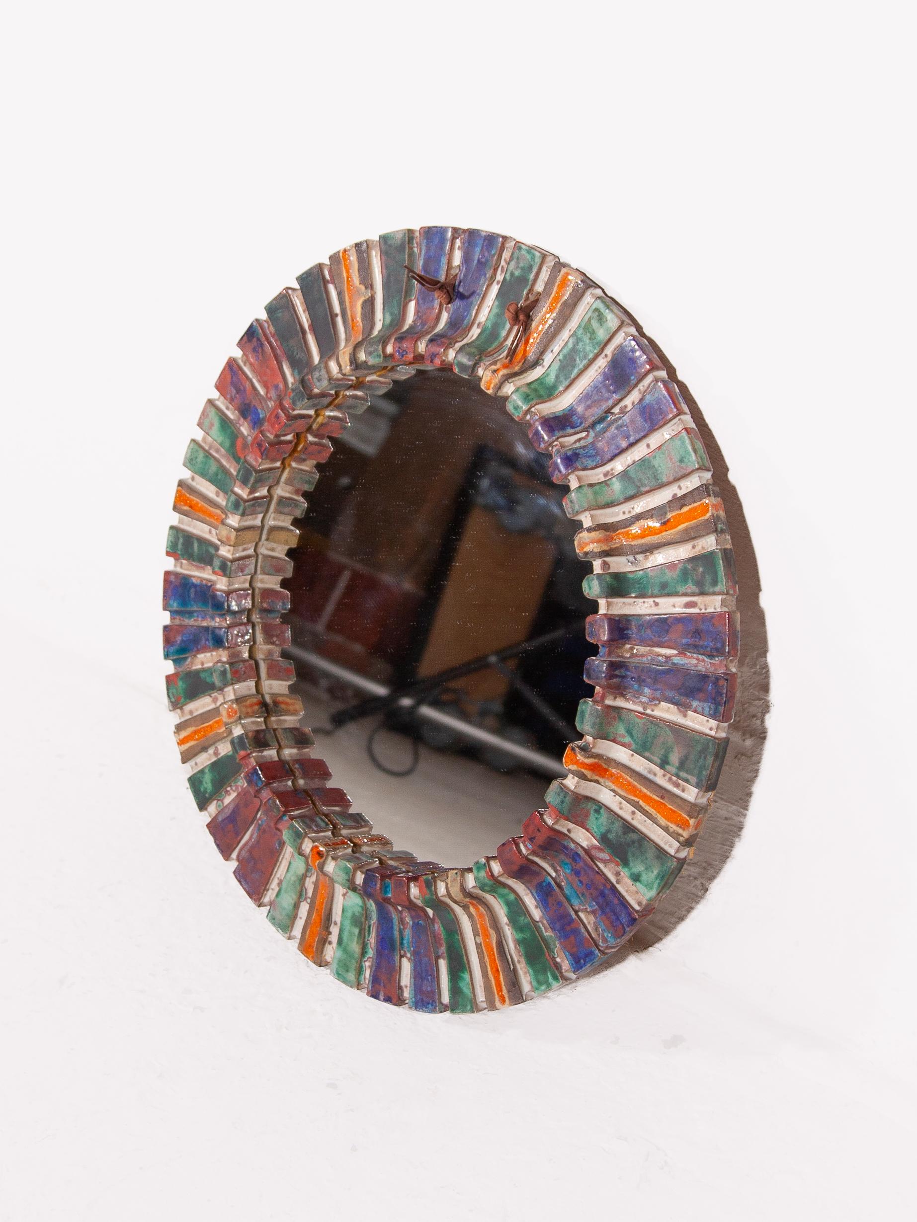 French Mosaic Tile Round Mirror France 1960 Vallauris For Sale