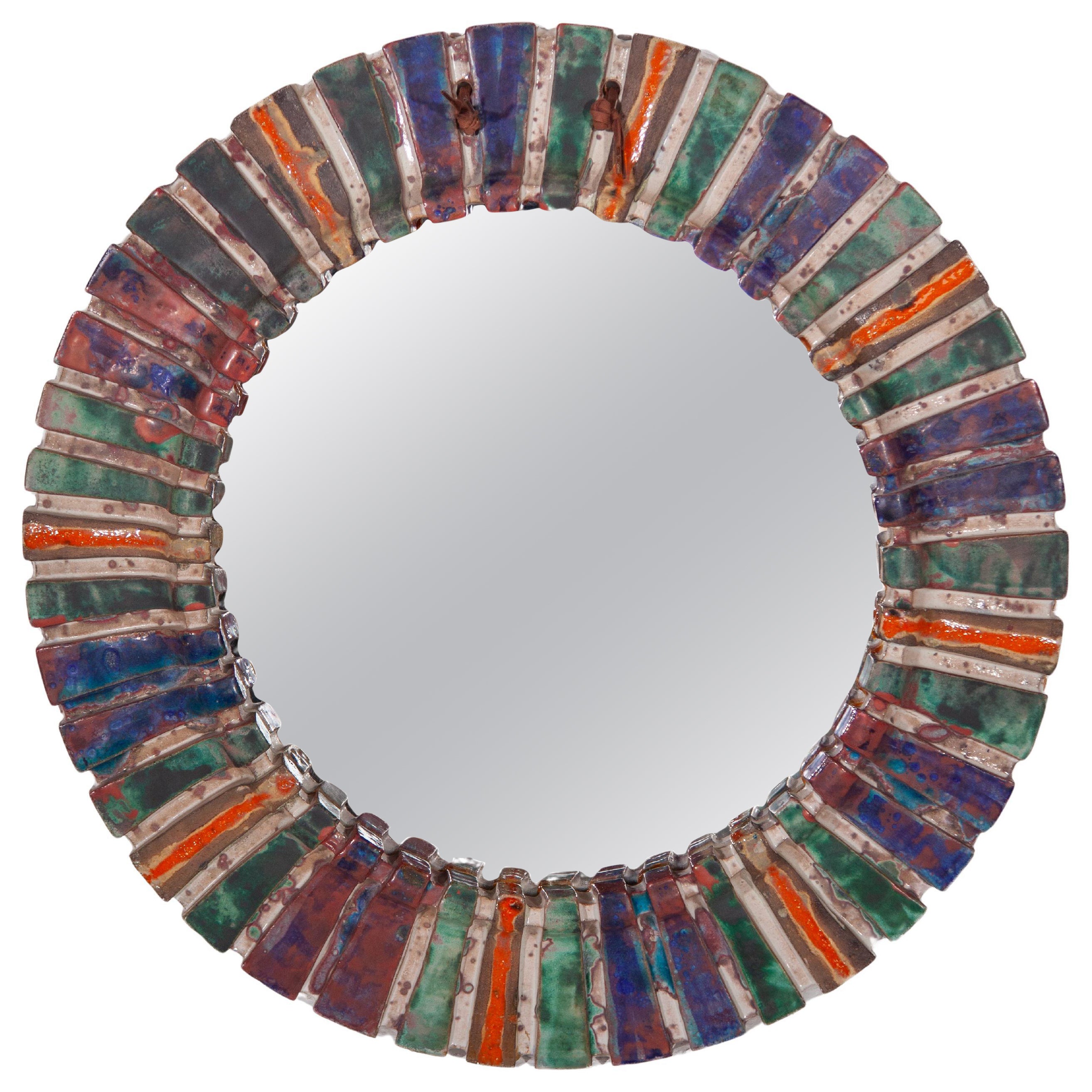 Mosaic Tile Round Mirror France 1960 Vallauris For Sale