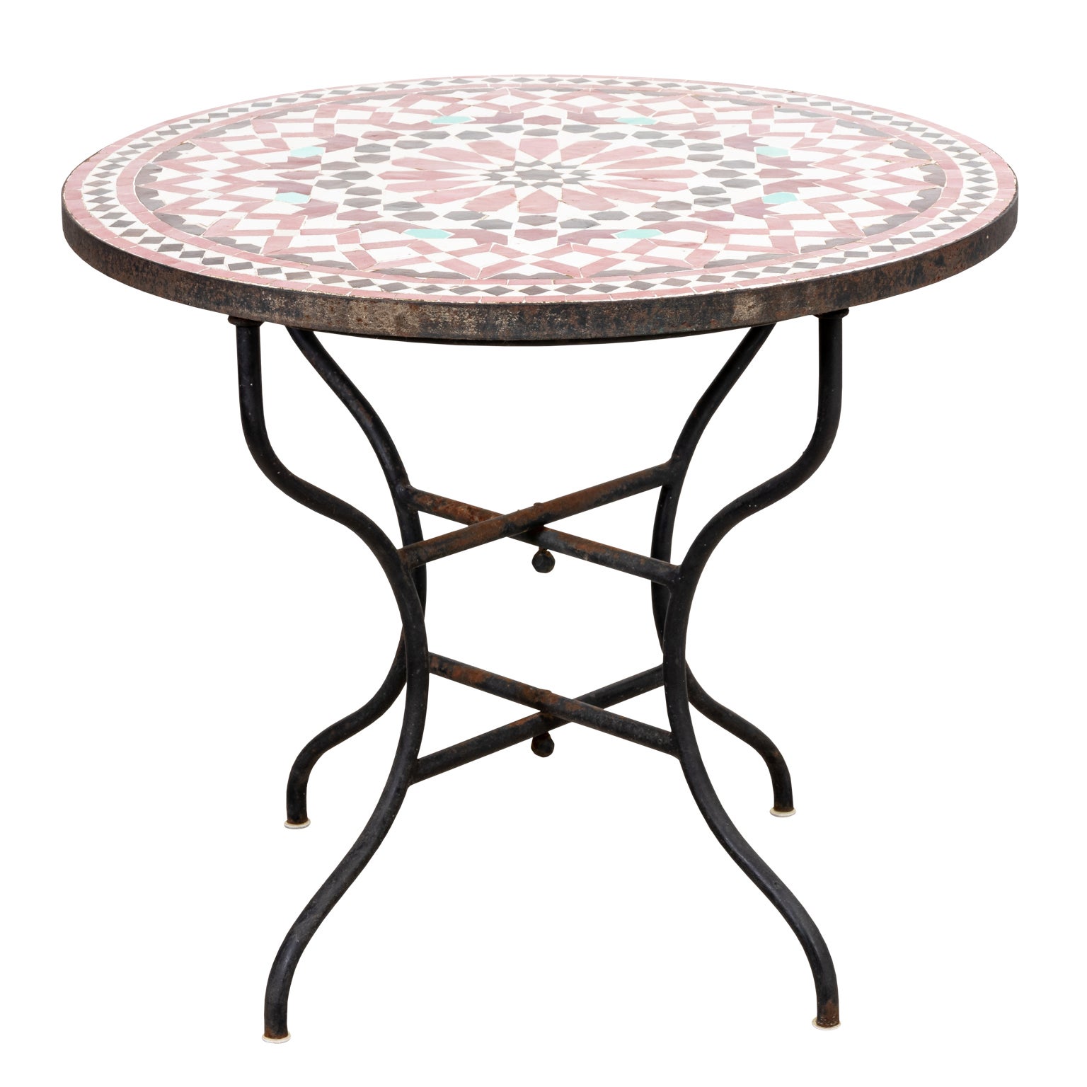 Moroccan Mosaic Tile Side table on Iron Base, Brown and White For Sale at 1stDibs mosaic bases