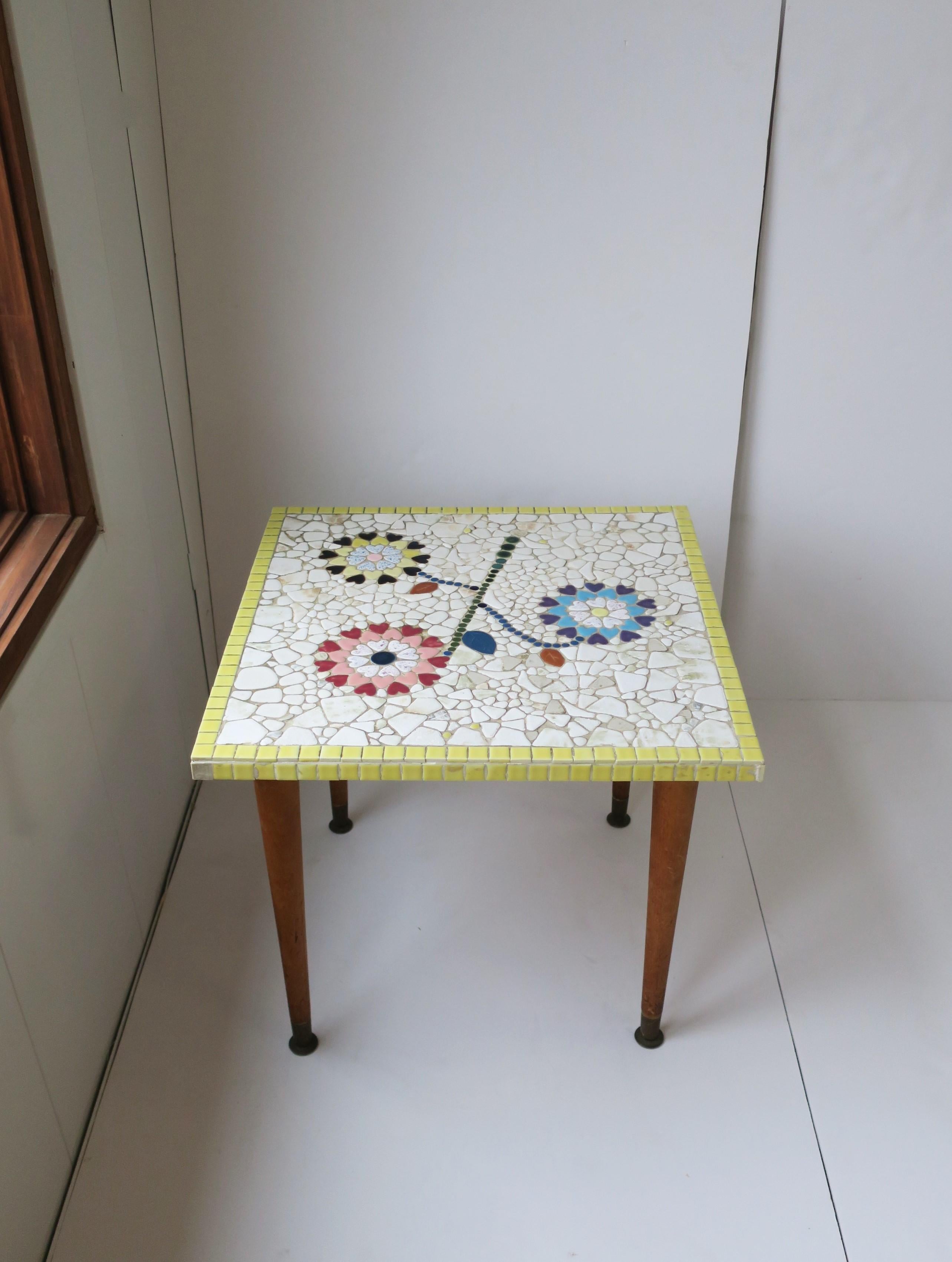 Hand-Crafted Mosaic Tile Top End Table, circa 1960s For Sale