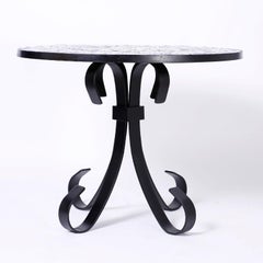 Mosaic Tile-Top Table on an Iron Base