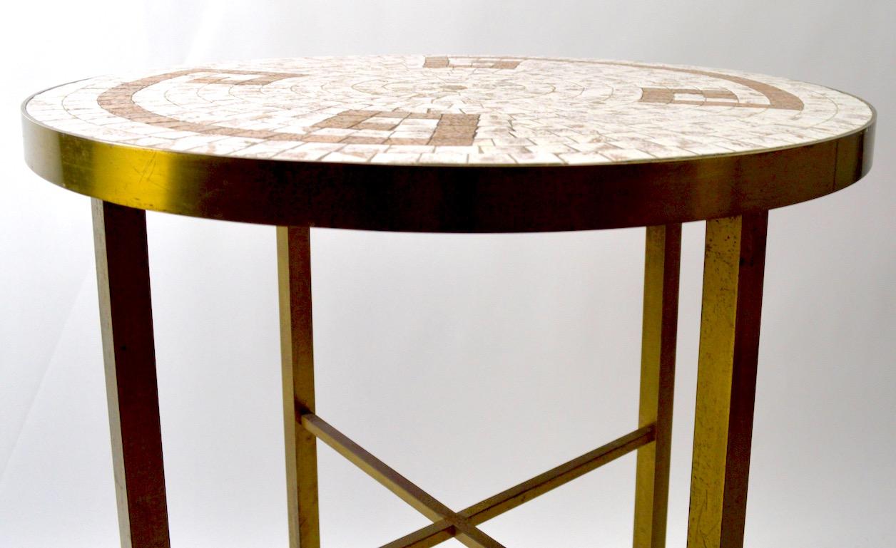 American Mosaic Tile Top Table with Brass Legs For Sale