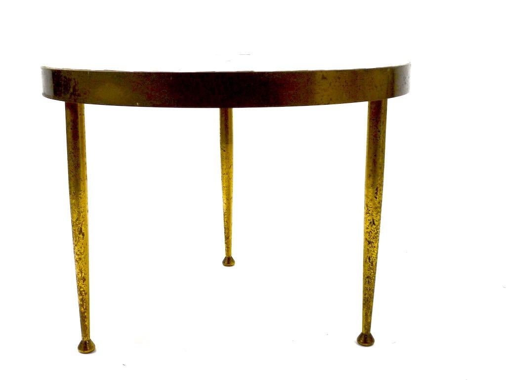 Mid-Century Modern Mosaic Tile-Top Table with Cast Brass Legs