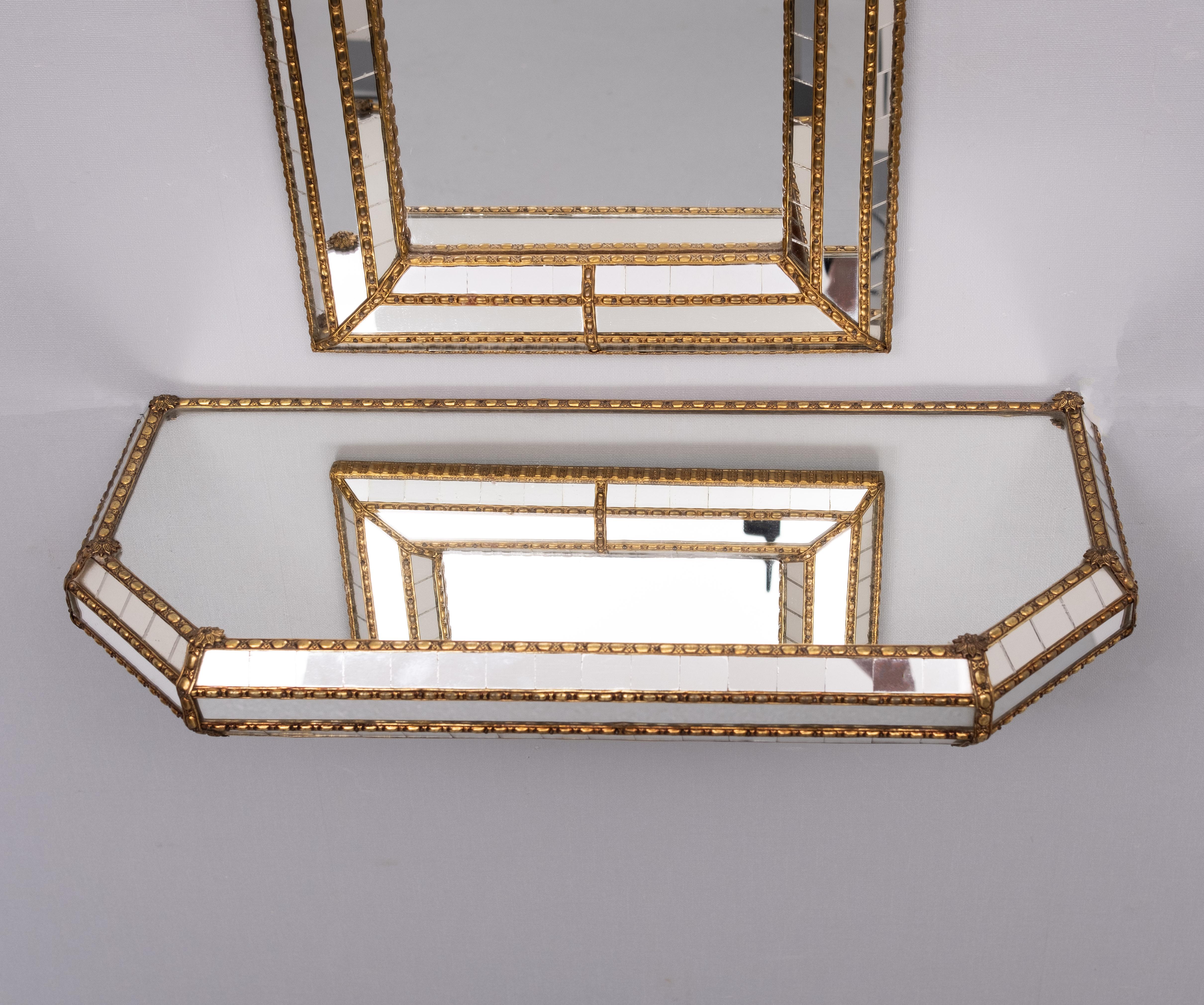 Miroir mural et console en mosaïque   Espagne années 1970 Bon état - En vente à Den Haag, NL