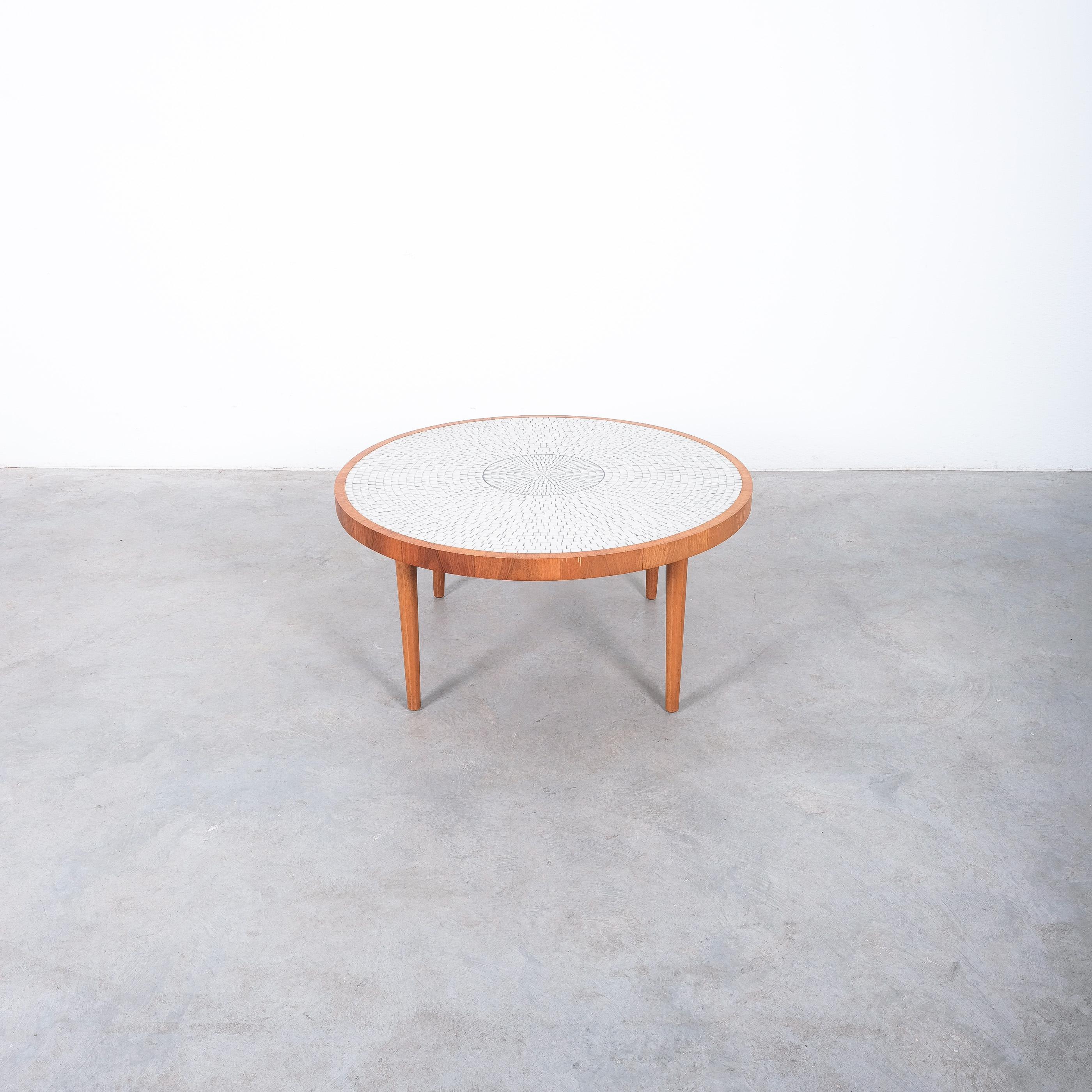 Mid-20th Century Mosaic Walnut Wood Coffee Table, France, circa 1960 For Sale