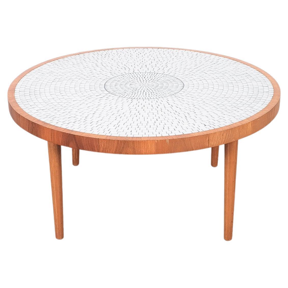 Table basse en bois de noyer et mosaïque, France, vers 1960