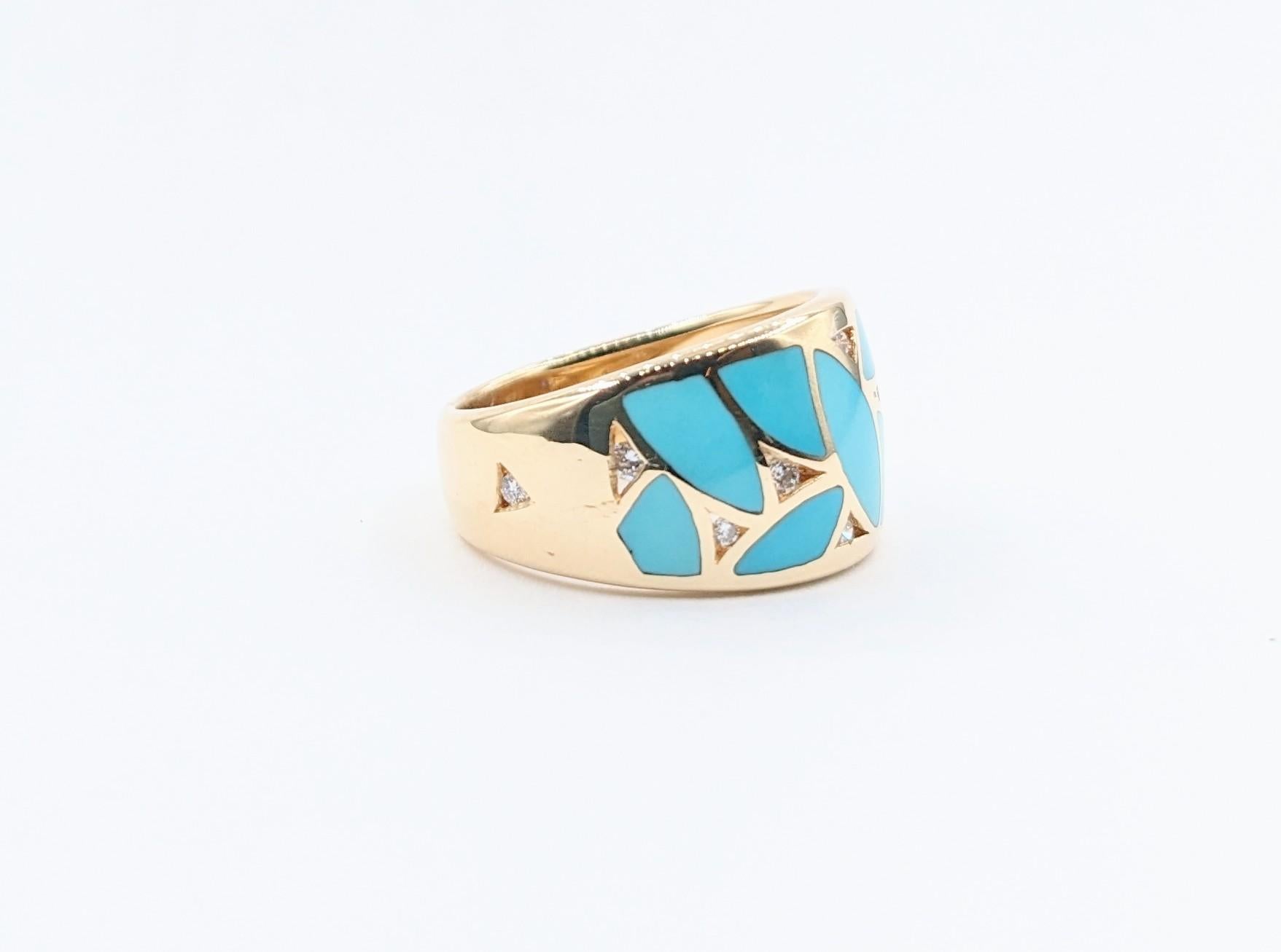 Mosaic Wide Inlaid Turquoise & Diamond Band Ring 2