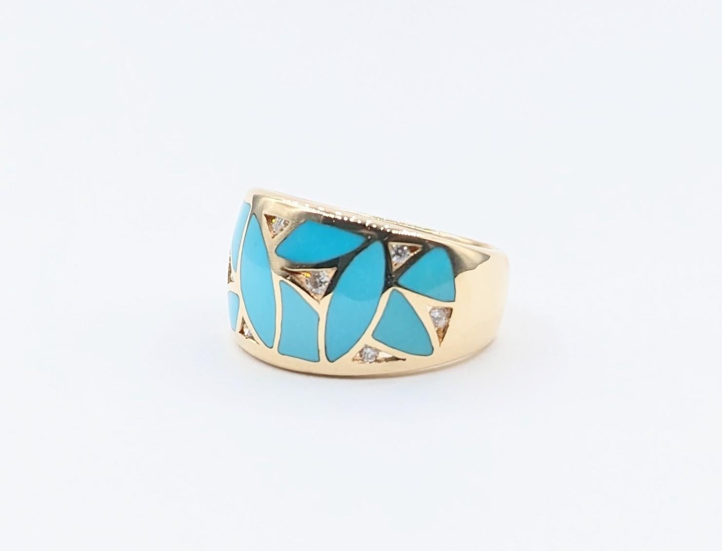 Mosaic Wide Inlaid Turquoise & Diamond Band Ring 4