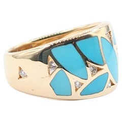 Mosaic Wide Inlaid Turquoise & Diamond Band Ring