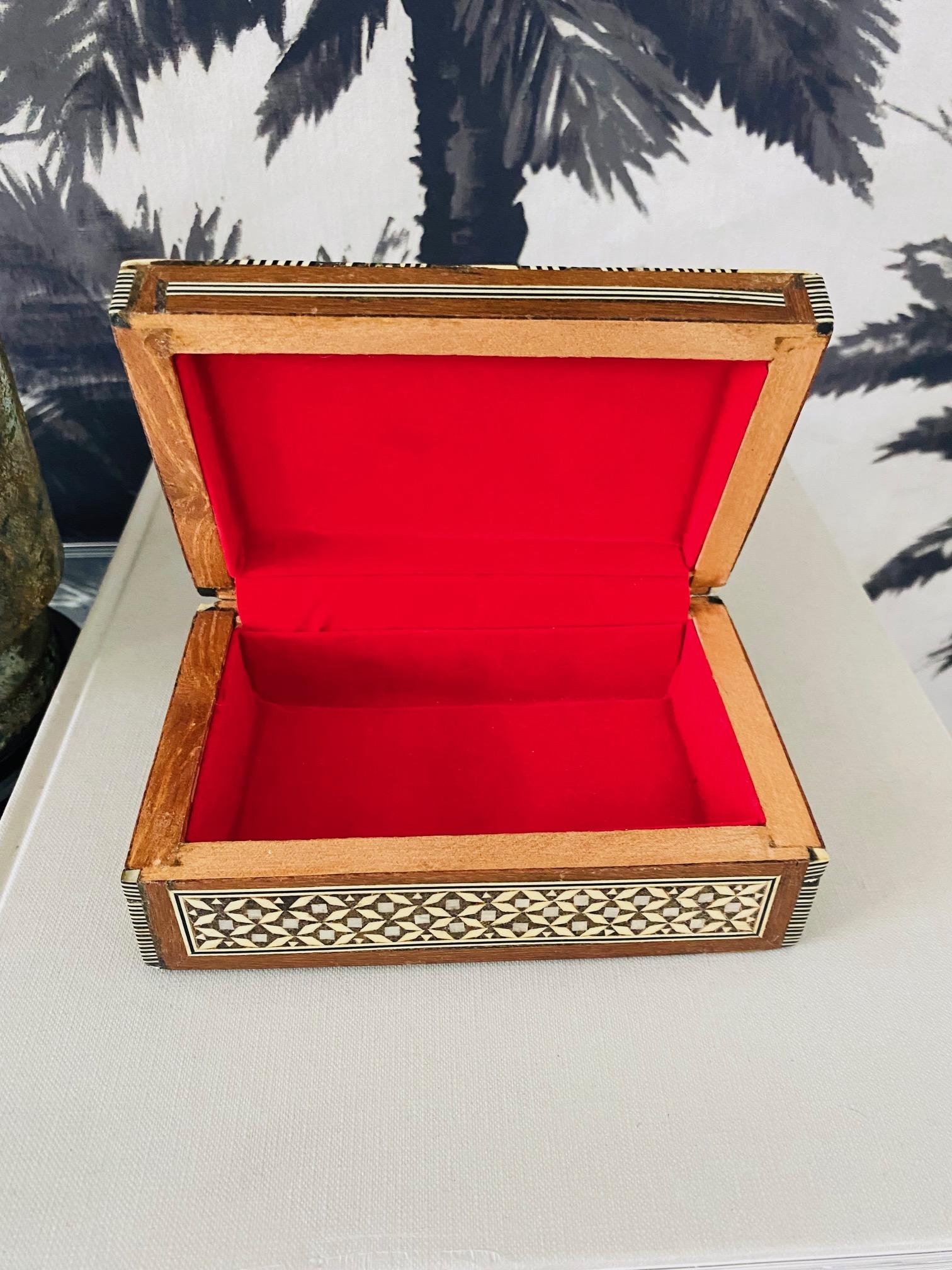 Mosaic Wood Box with Inlays of Bone and Mother of Pearl, Middle East, C. 1950s 3