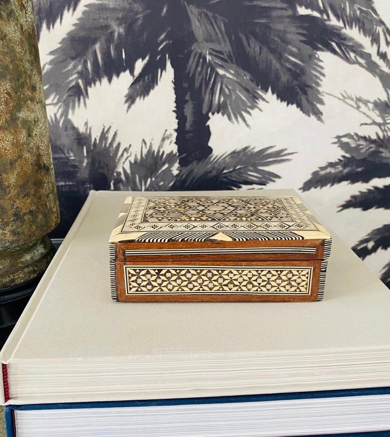 Mosaic Wood Box with Inlays of Bone and Mother of Pearl, Middle East, C. 1950s 5