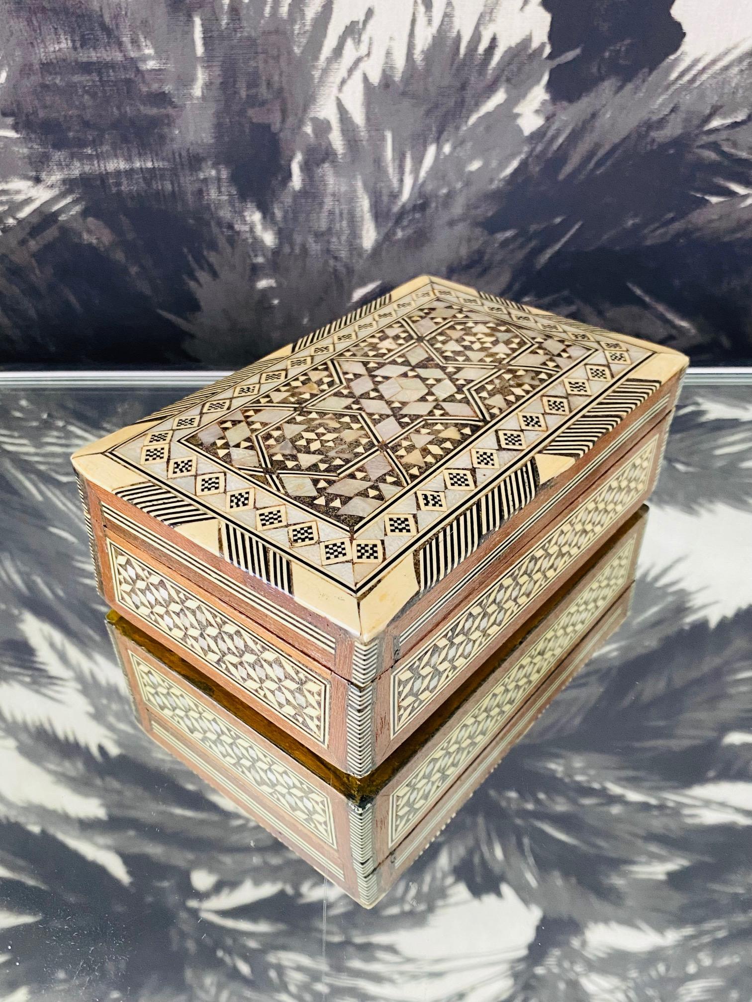wooden box with mother of pearl inlay