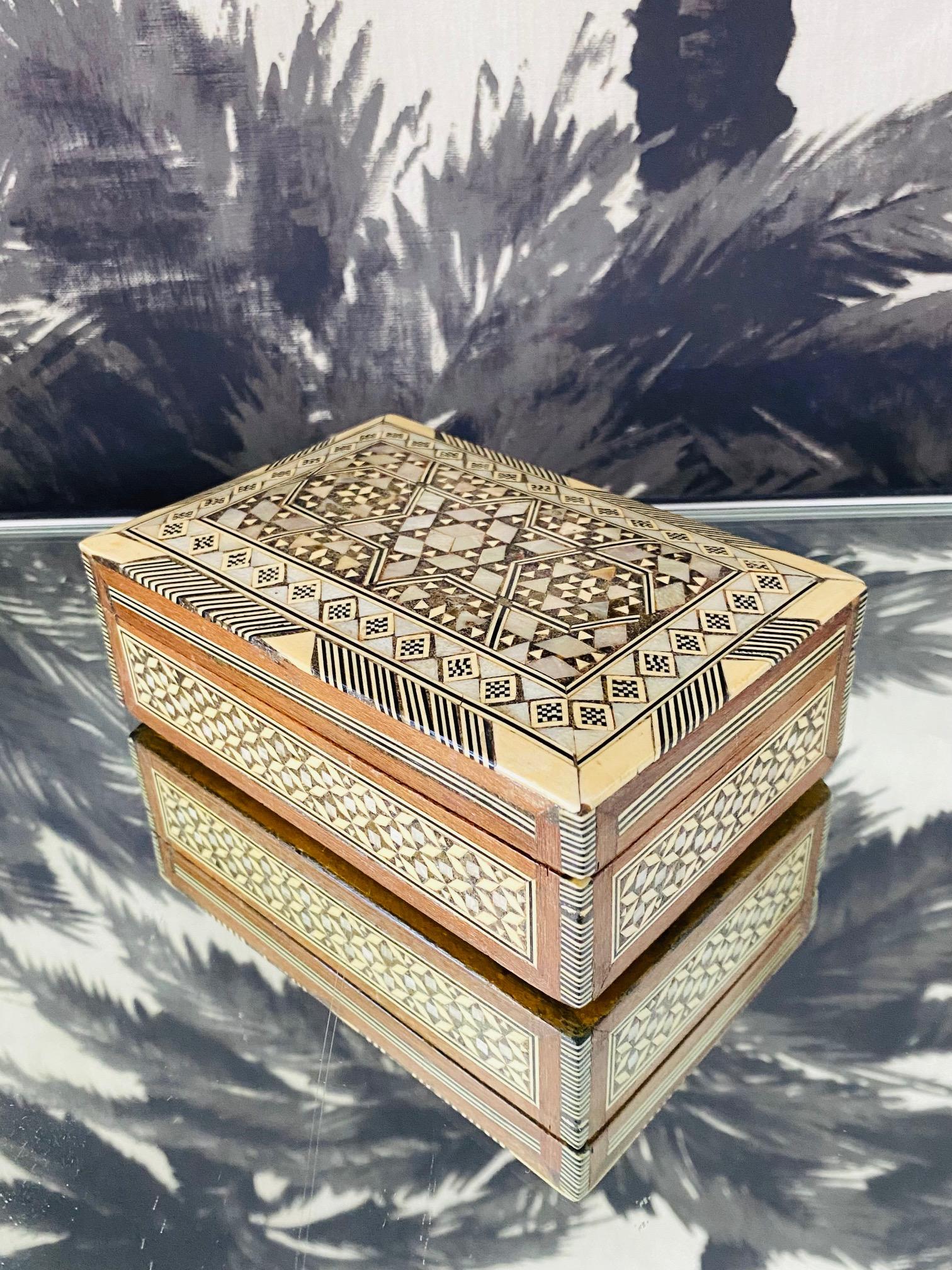 Unknown Mosaic Wood Box with Inlays of Bone and Mother of Pearl, Middle East, C. 1950s