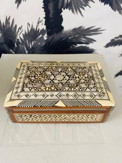 Mosaic Wood Box with Inlays of Bone and Mother of Pearl, Middle East, C. 1950s