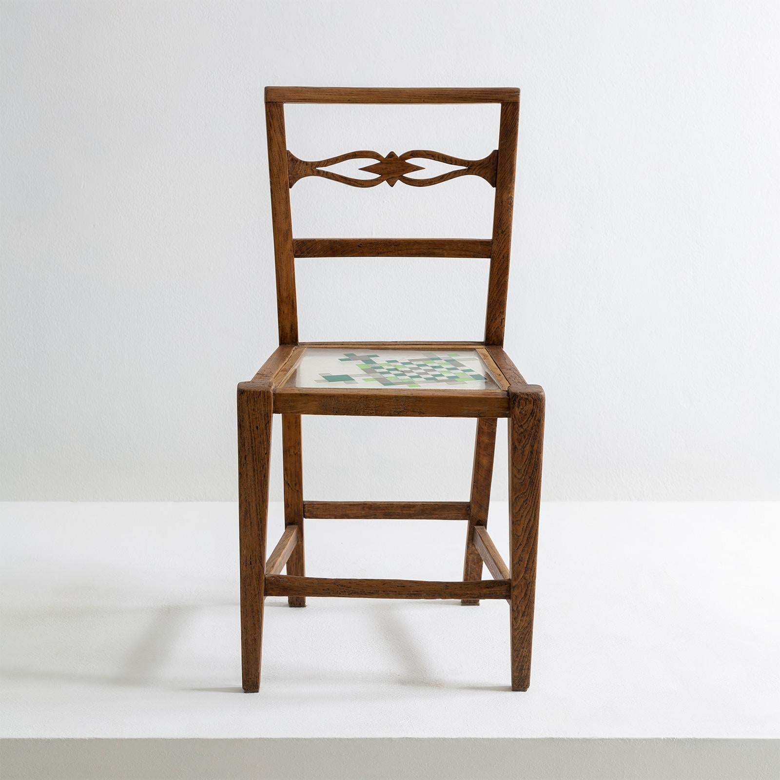 Chaise mosaïque en bois de châtaignier avec assise en mosaïque par Hillsideout en vente 4