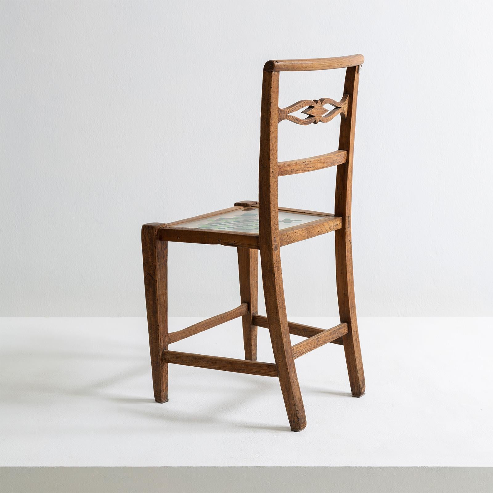 Chaise mosaïque en bois de châtaignier avec assise en mosaïque par Hillsideout en vente 1