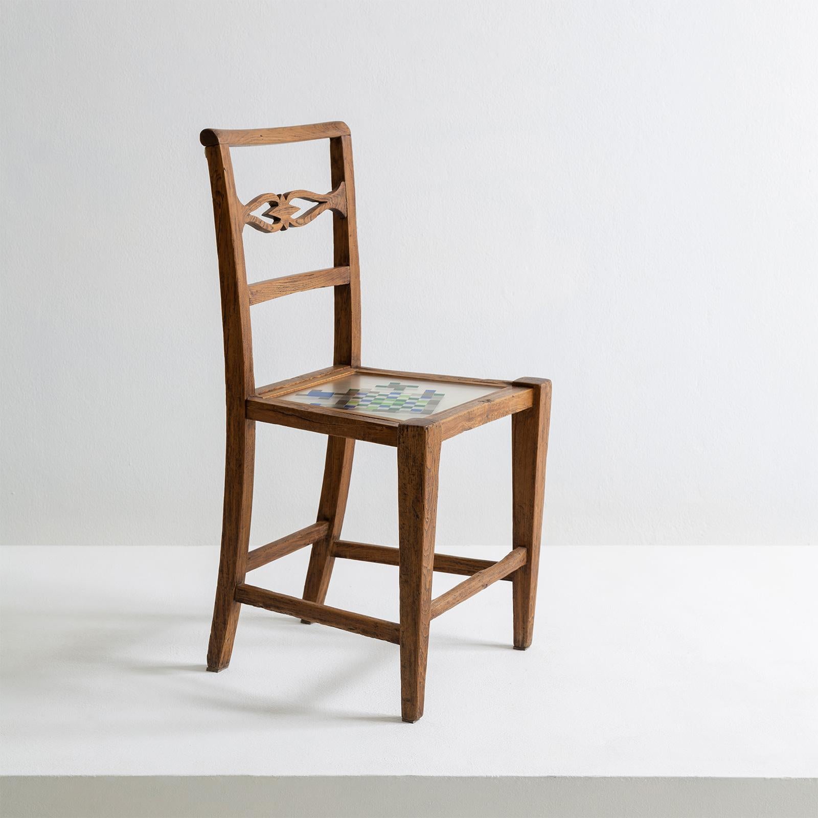 Chaise mosaïque en bois de châtaignier avec assise en mosaïque par Hillsideout en vente 3