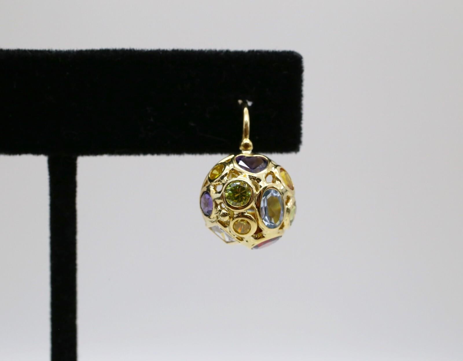 Mosaico 18k Yellow Gold Multi-Gemstone Domed Earrings - 7.1g im Zustand „Gut“ im Angebot in Providence, RI