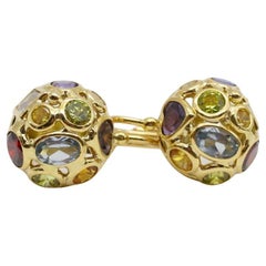 Mosaico 18k Yellow Gold Multi-Gemstone Domed Earrings - 7.1g