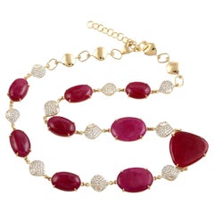 Collier Mosambic en or jaune 18k avec perles en rubis et diamants