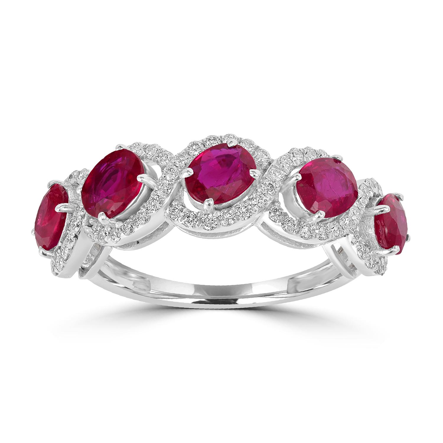 Art déco Bague en or blanc 18k avec rubis Mosambique et diamants en vente