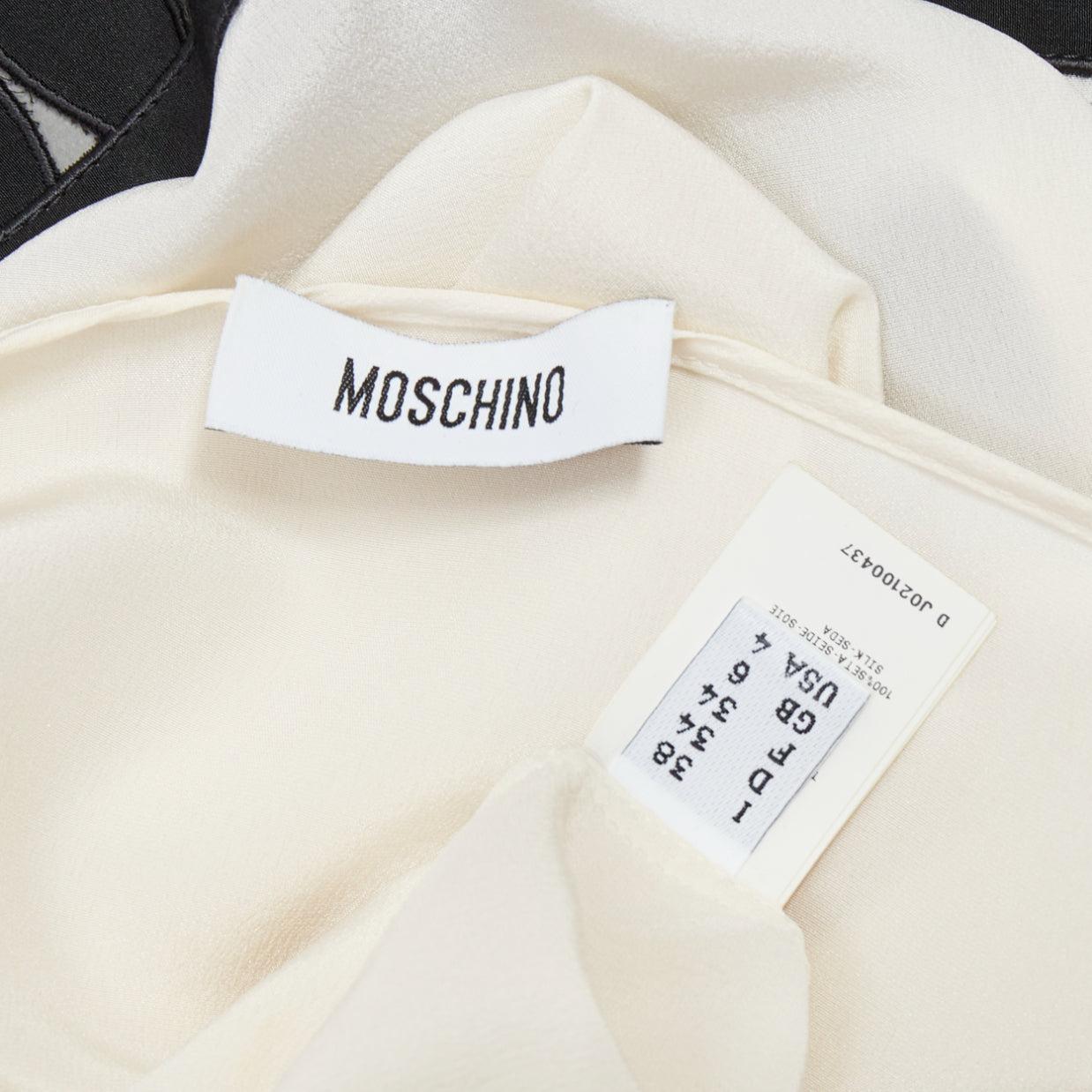 Moschino, top colorblock in 100% seta panna e nero, con orlo applicato, IT38 XS in vendita 3