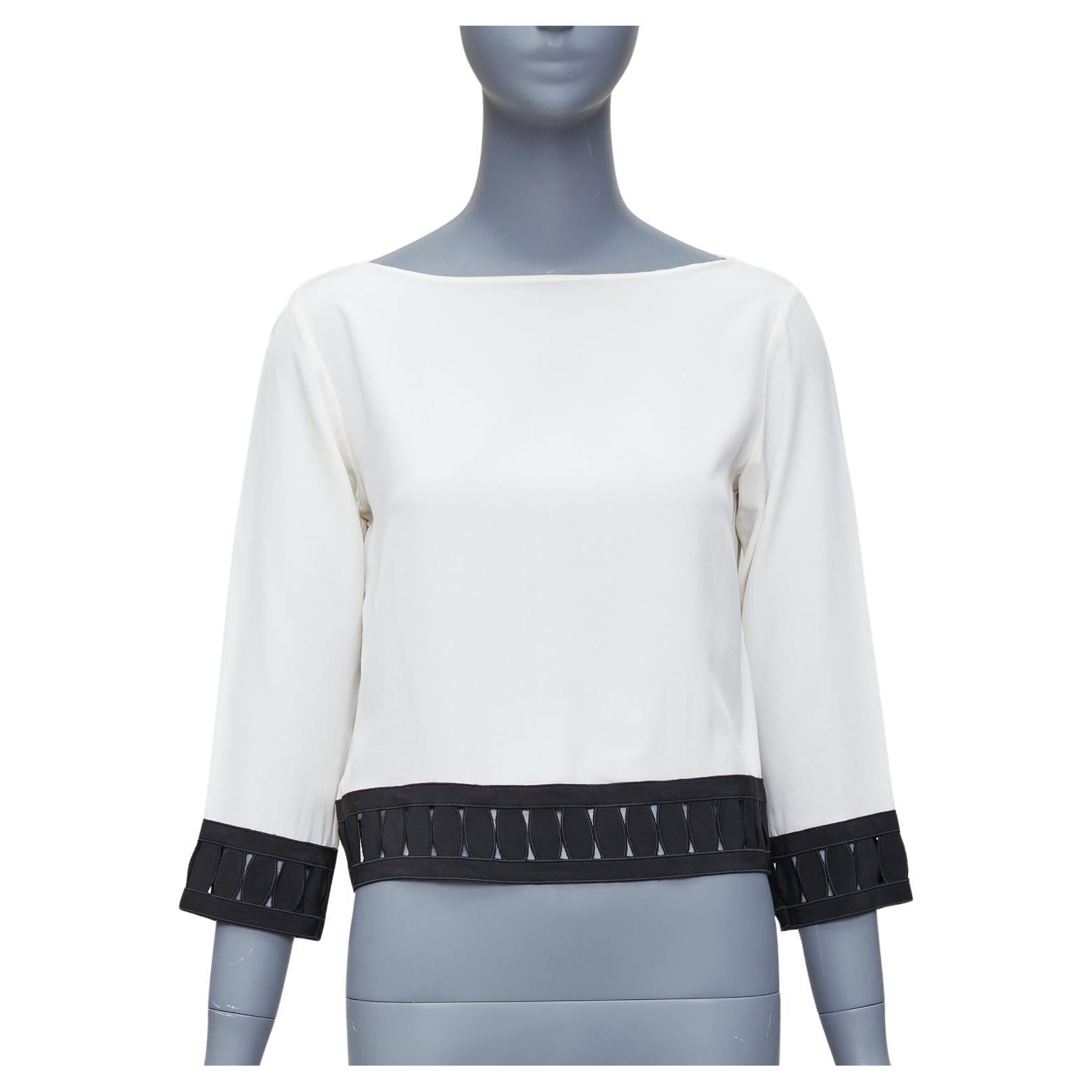 MOSCHINO 100% seda crema negro apliques dobladillo colorblock top IT38 XS