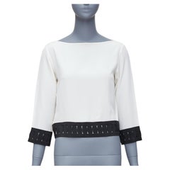 MOSCHINO 100% silk cream black applique hem colorblock top IT38 XS
