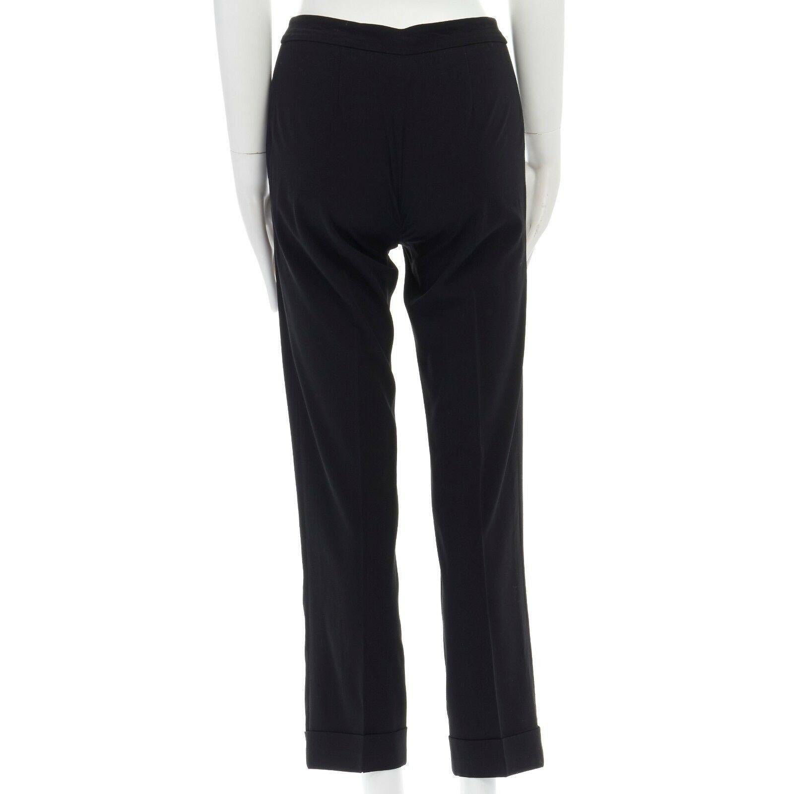 MOSCHINO 100% wool black dual slit pockets cuffed hem slim trousers pants IT38 In Excellent Condition In Hong Kong, NT