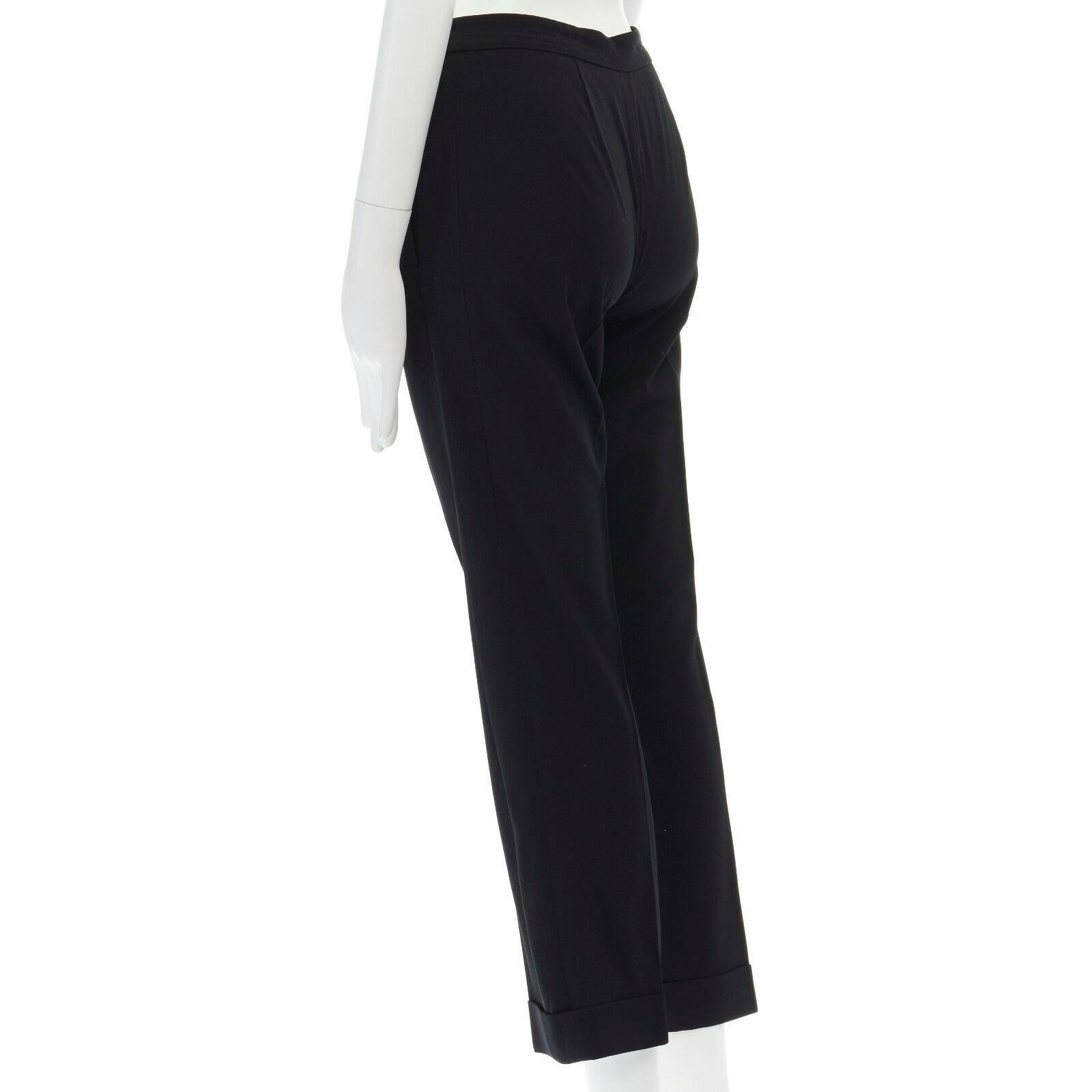 Women's MOSCHINO 100% wool black dual slit pockets cuffed hem slim trousers pants IT38