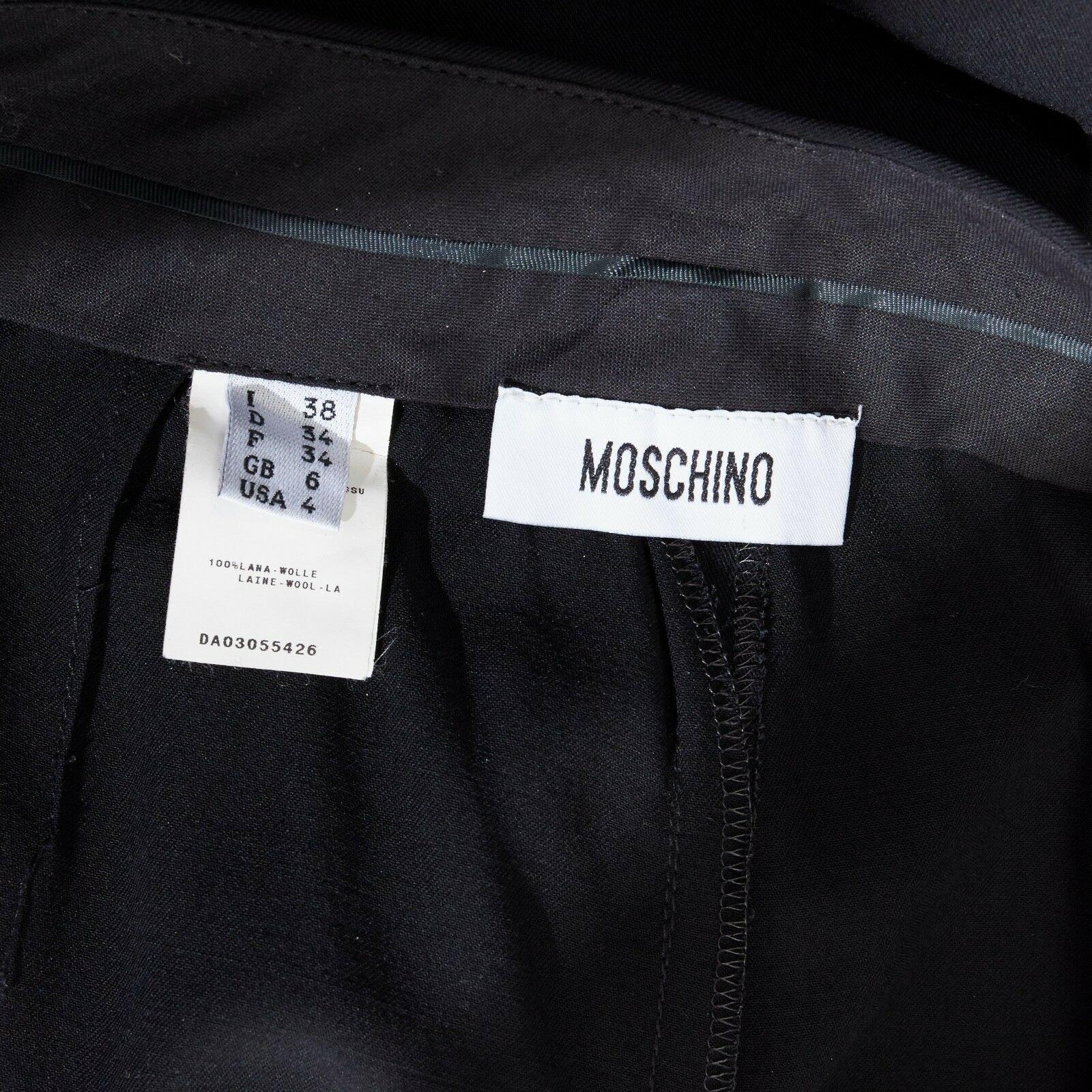 MOSCHINO 100% wool black dual slit pockets cuffed hem slim trousers pants IT38 3