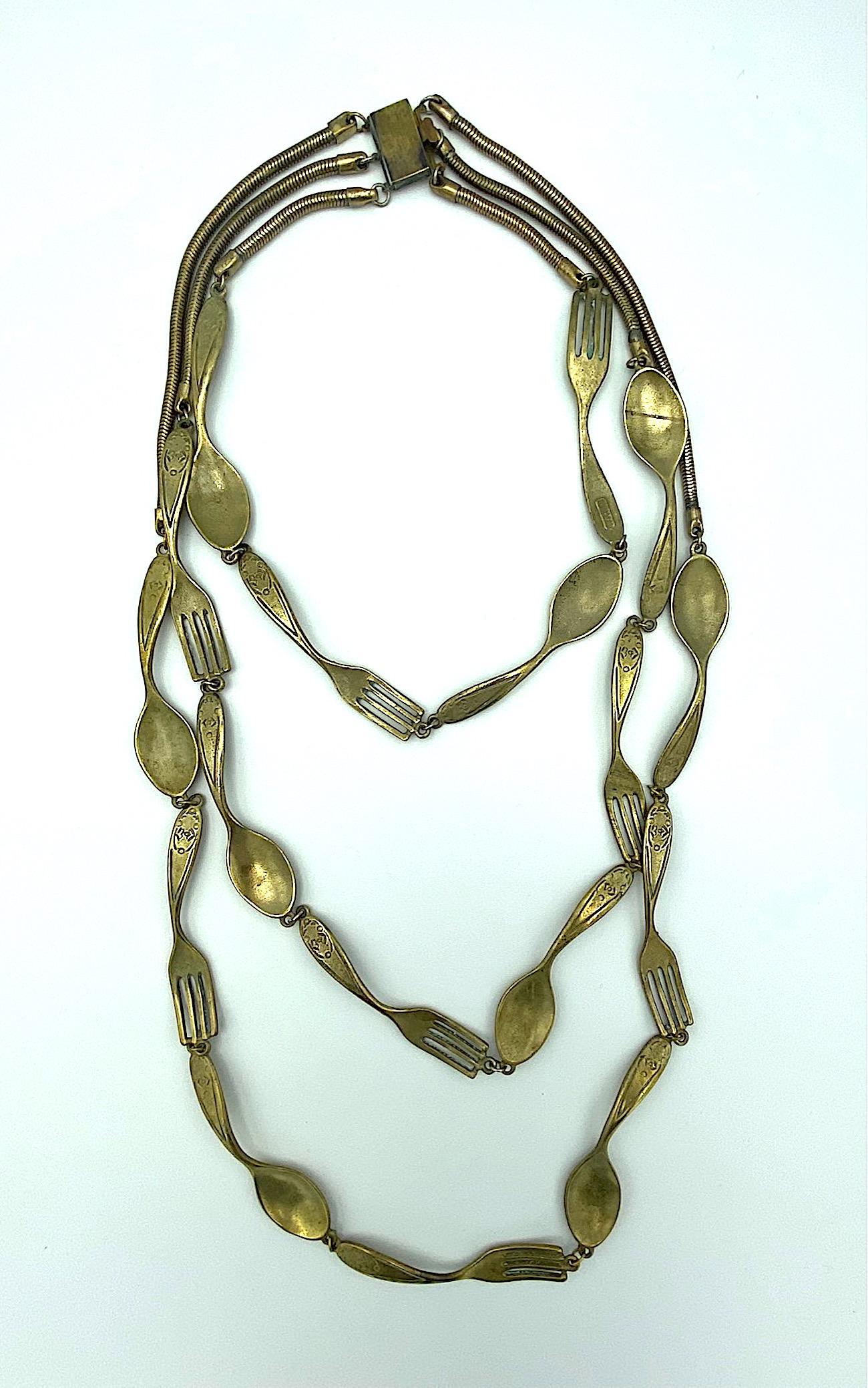 Moschino 1980s Fork & Spoon 3 Strand Necklace In Good Condition In New York, NY